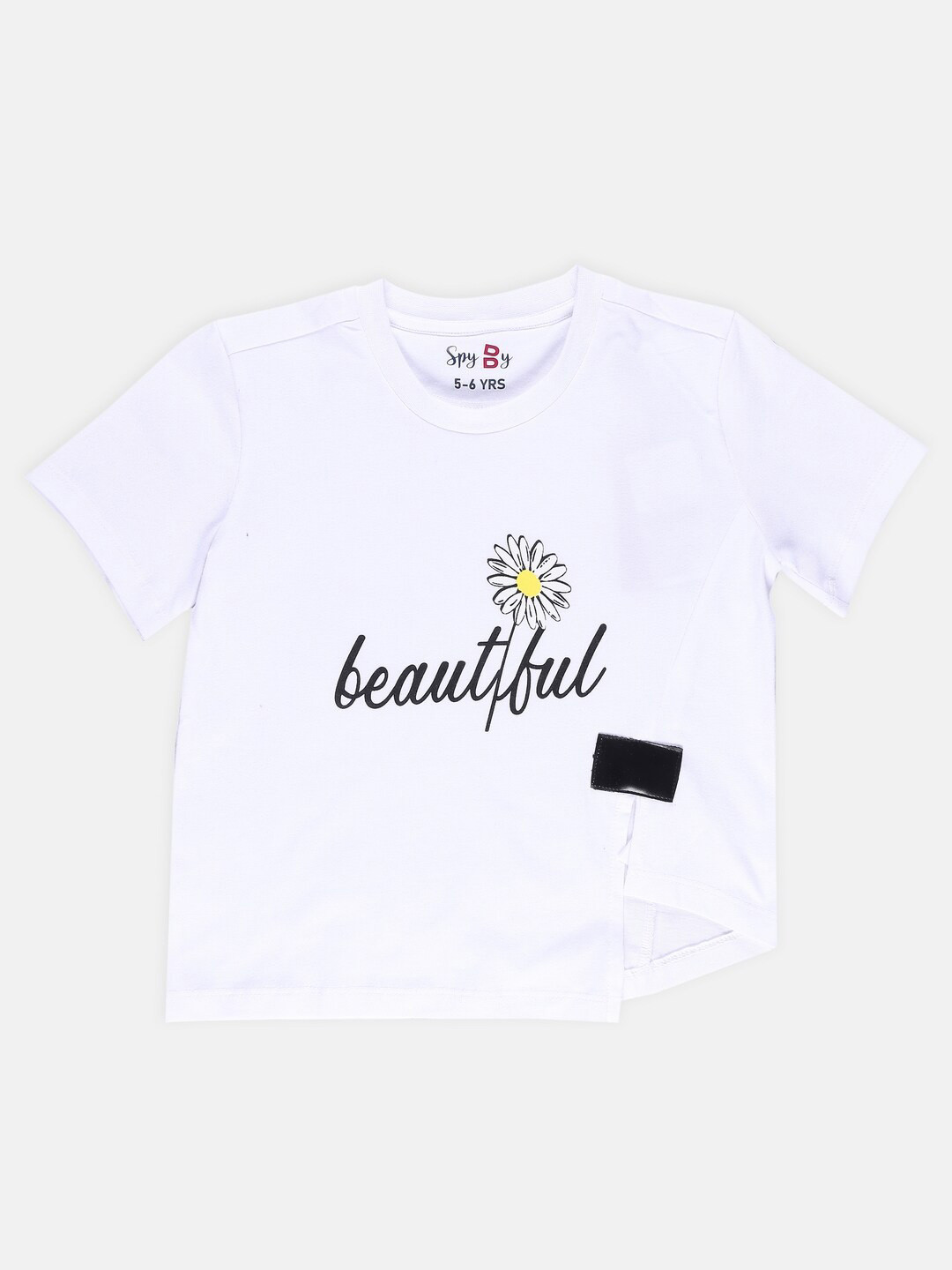 

SPYBY Girls Typography Printed Printed Cotton Casual T-shirt, White