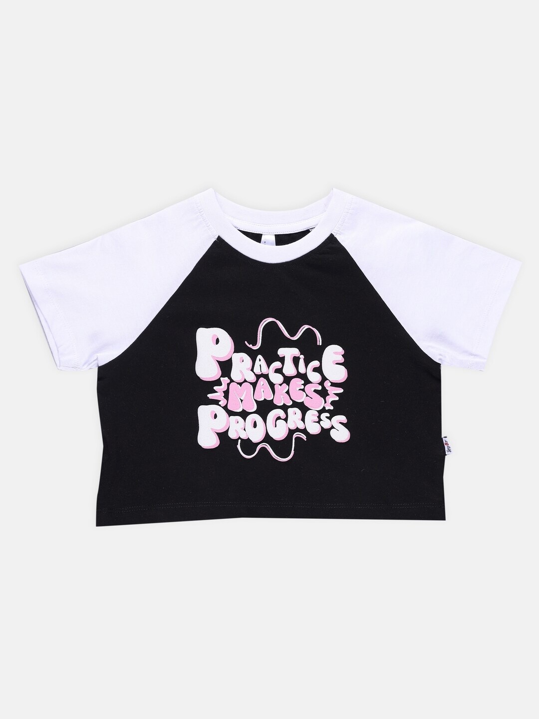 

SPYBY Girls Printed Short Sleeves Round Neck Cotton Applique T-shirt, Black