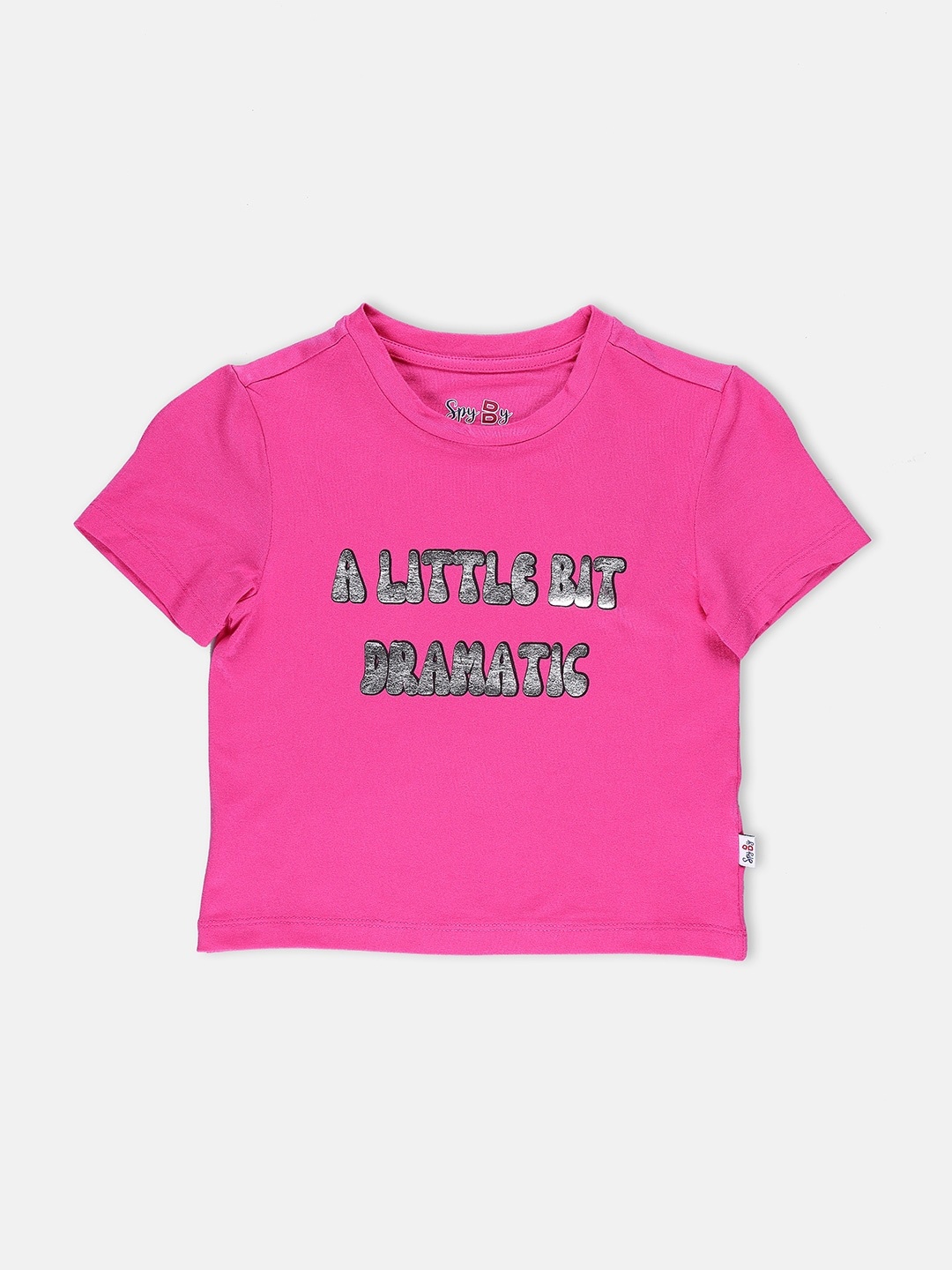 

SPYBY Girls Typography Printed Short Sleeves Round Neck Cotton T-shirt, Pink
