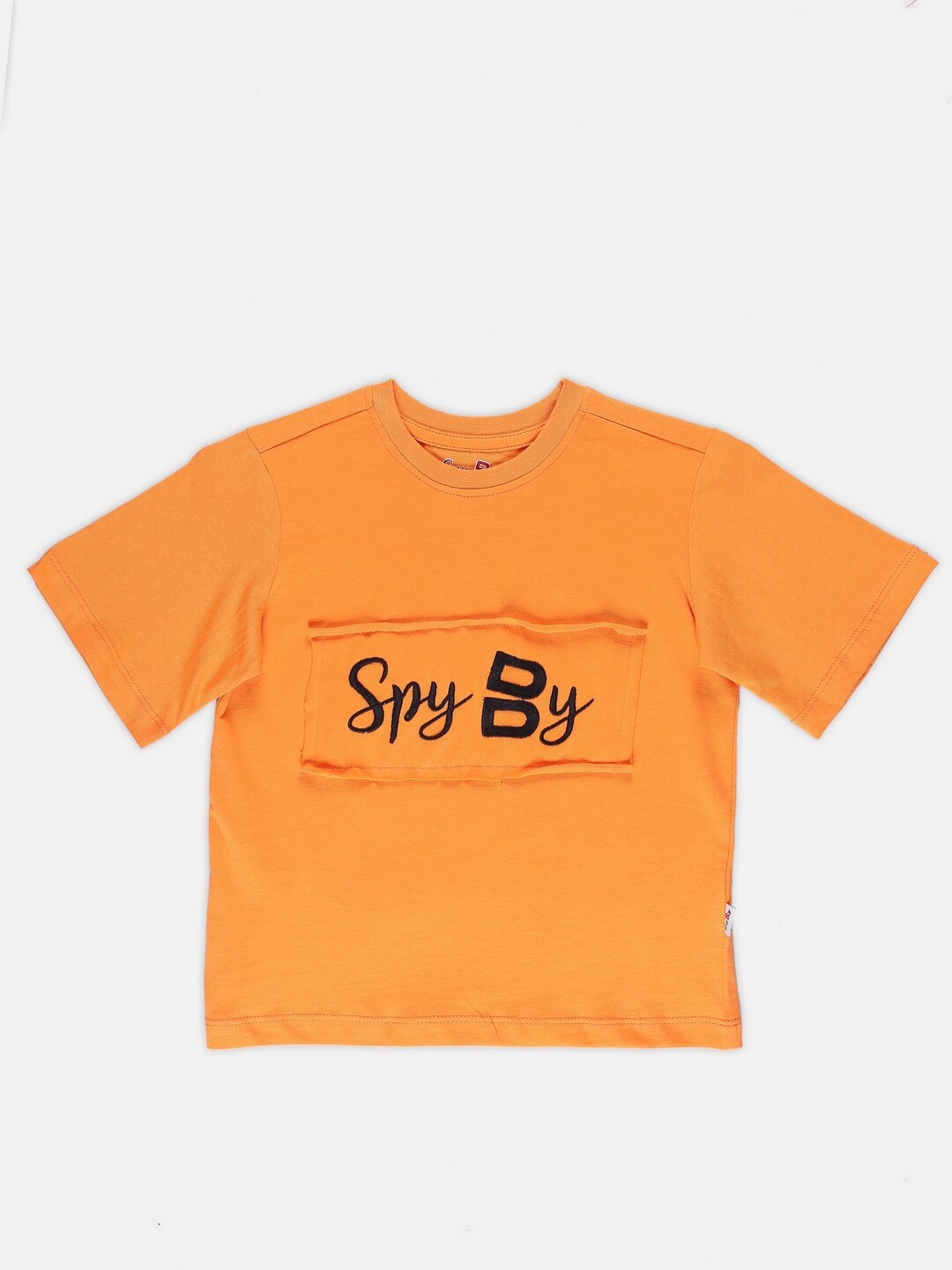 SPYBY Girls Typography Printed Cotton Casual T-shirt, Orange