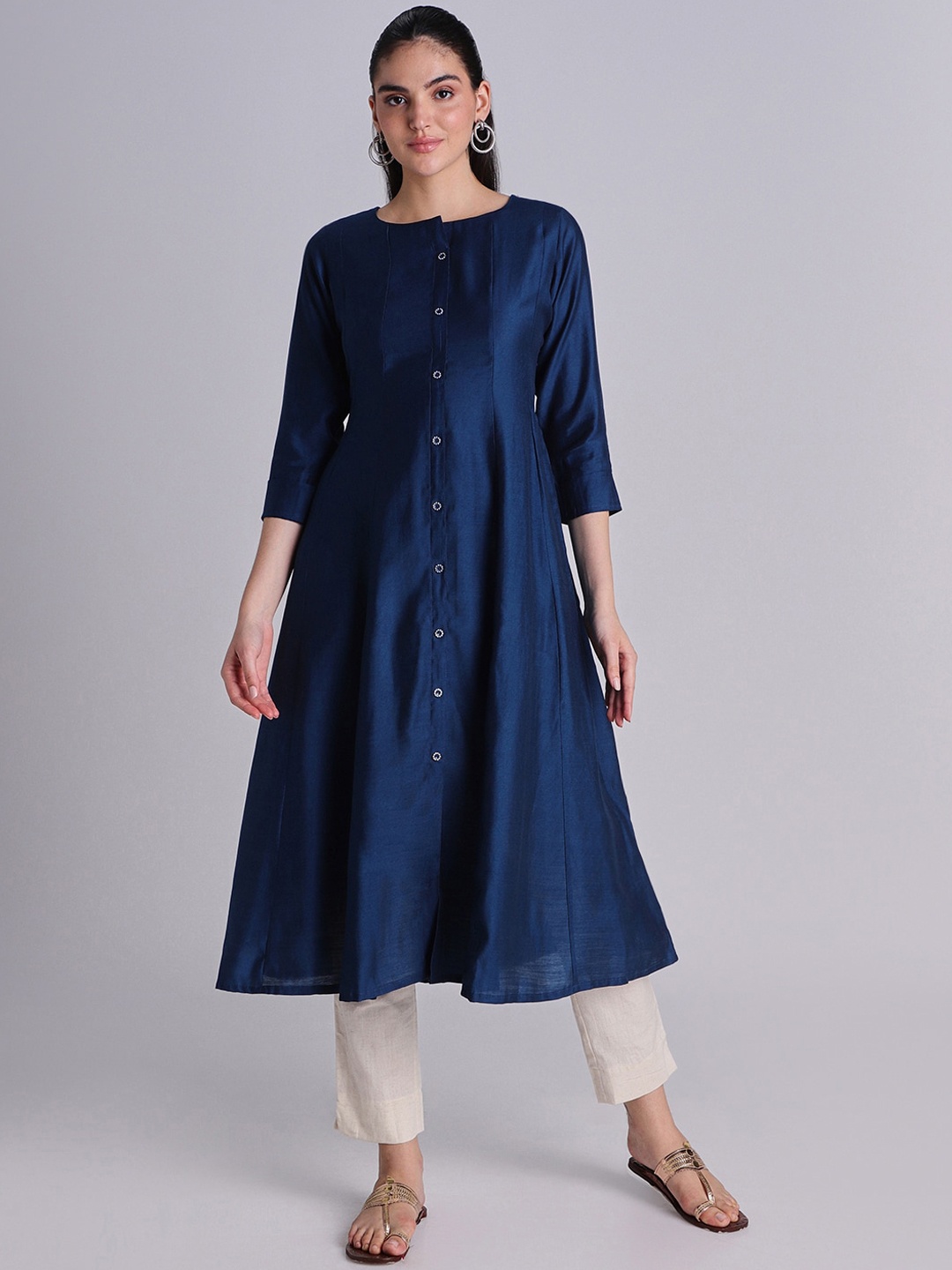 

House Of Dharaa Round Neck Crepe Anarkali Kurta, Blue