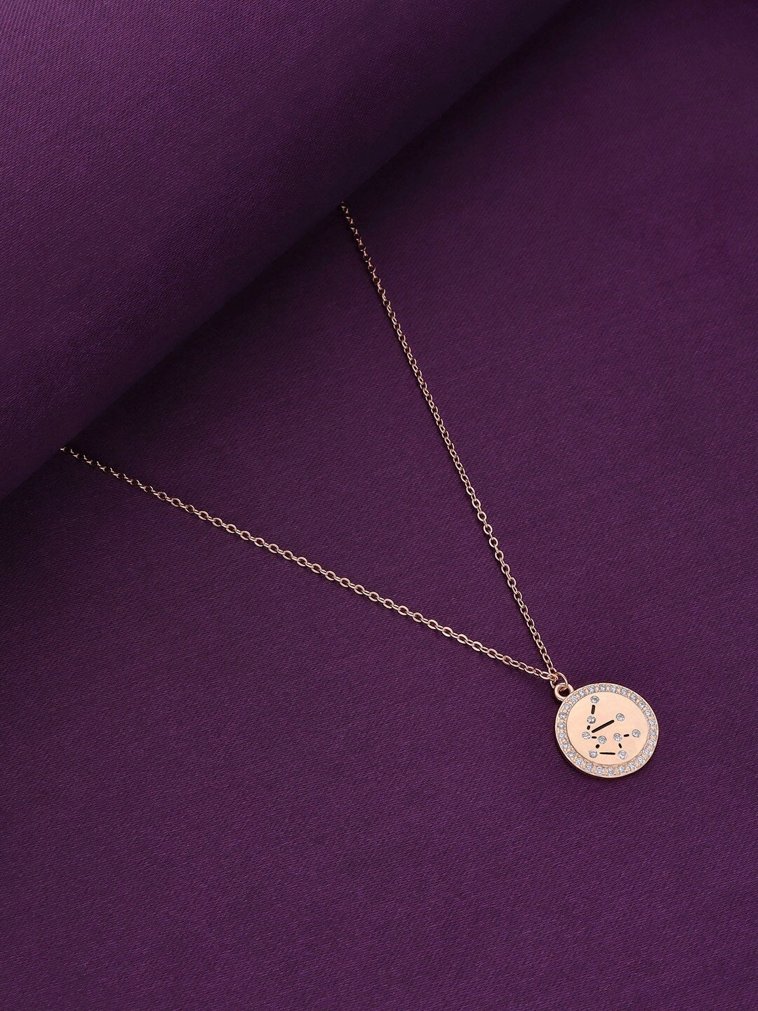 

KAI JEWEL Rose Gold-Plated Stones-Studded 92.5 Sterling Silver Aquarius Pendant With Chain