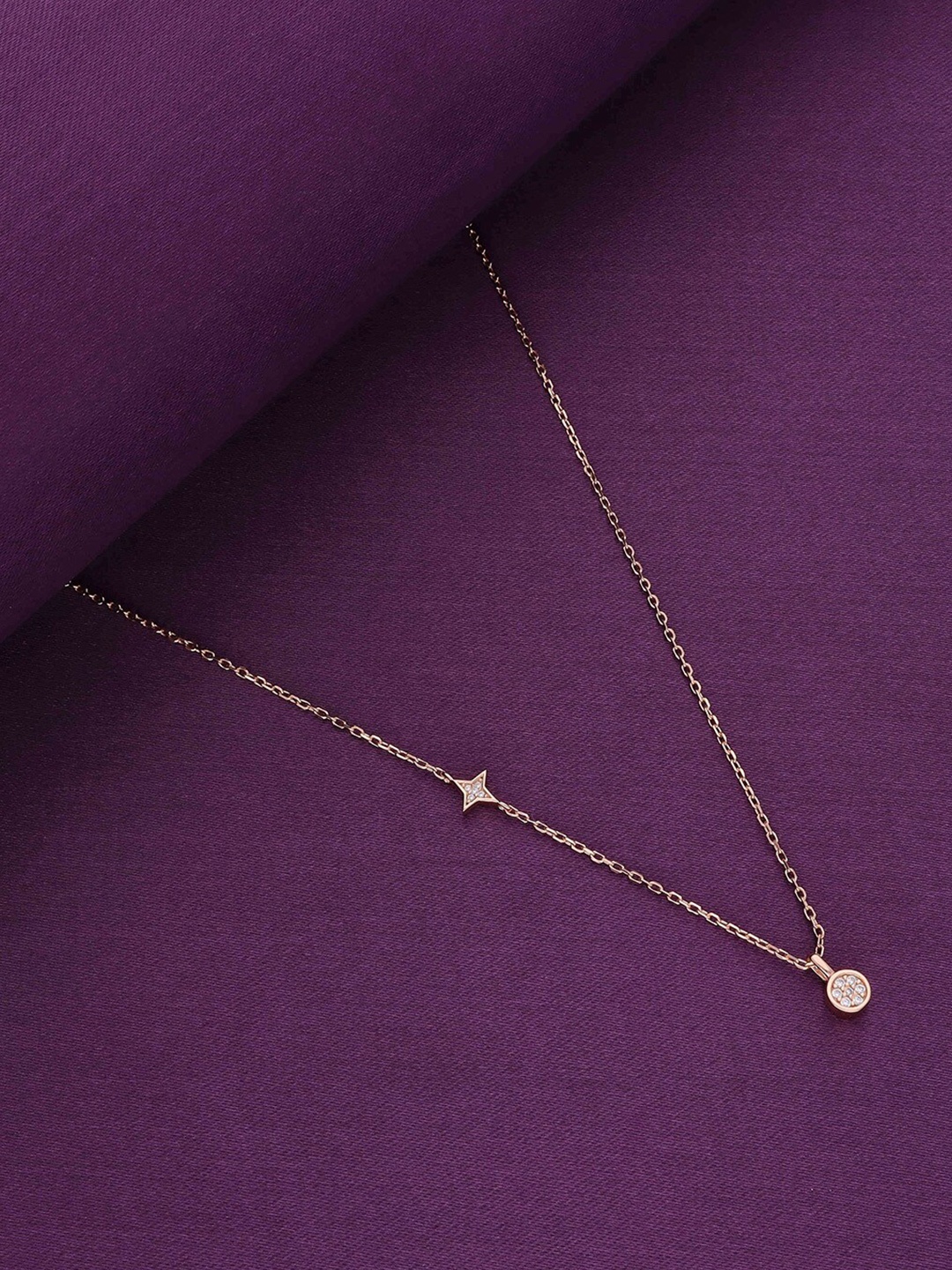 

KAI JEWEL Sterling Silver Rose Gold-Plated Cubic Zirconia Studded Necklace