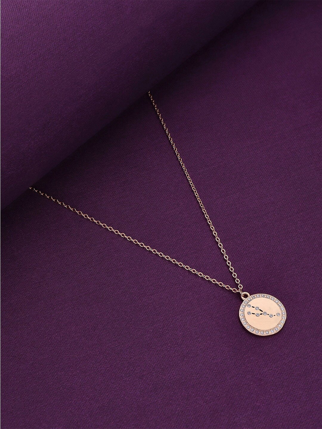 

KAI JEWEL Rose Gold-Plated Cubic Zirconia-Stud 92.5 Sterling Silver Taurus Pendant & Chain