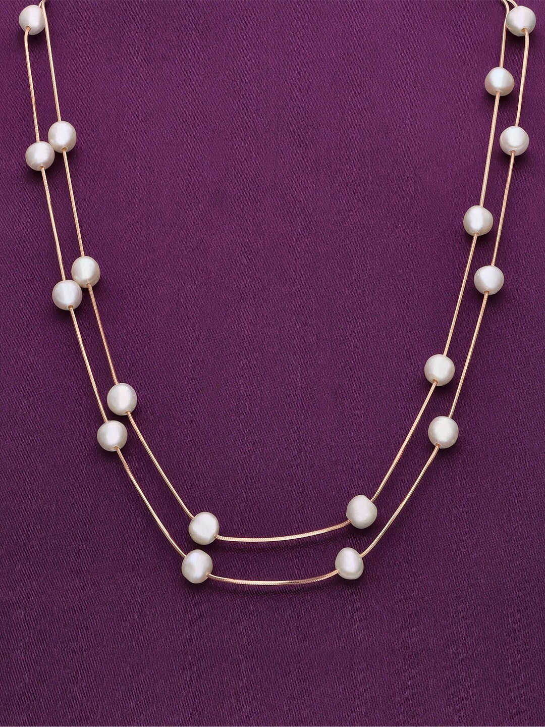 

KAI JEWEL 92.5 Sterling Silver Rose Gold-Plated Pearls Beaded 2-Layered Necklace