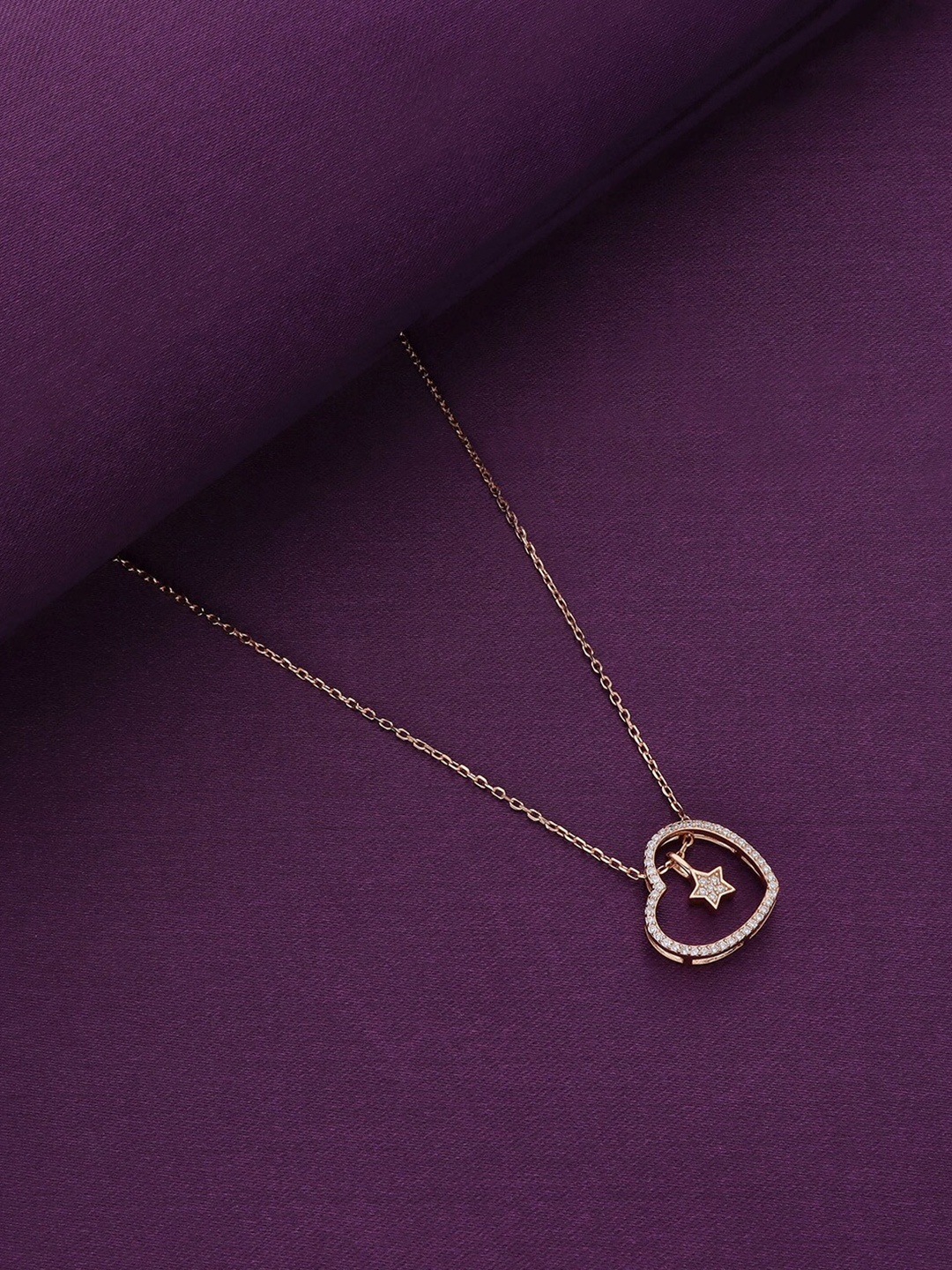 

KAI JEWEL Sterling Silver Rose Gold-Plated Cubic Zirconia Studded Necklace
