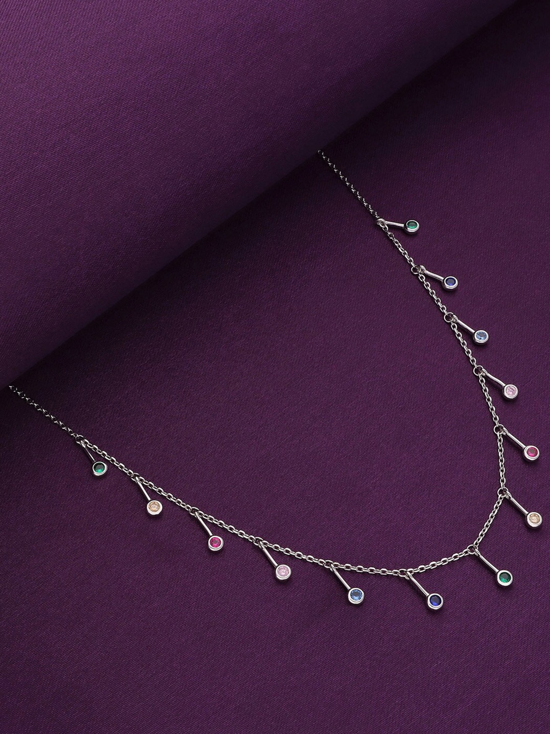 

KAI JEWEL Sterling Silver Rhodium-Plated Zircon Studded Necklace