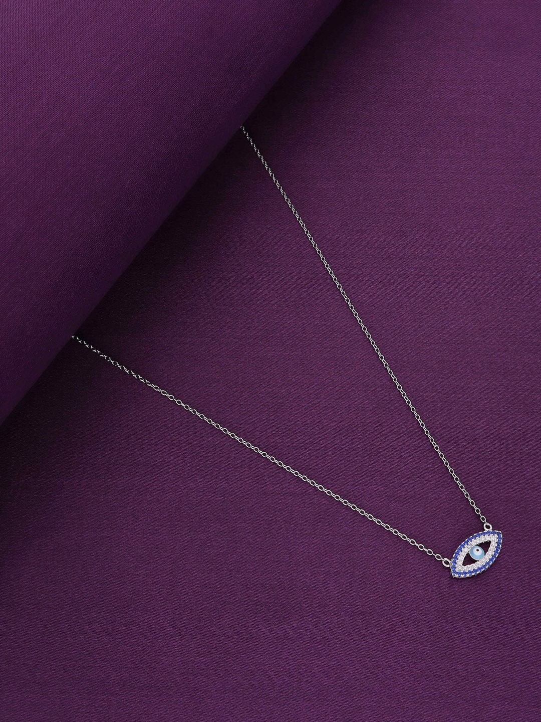 

KAI JEWEL Sterling Silver Rhodium-Plated Diamond Studded Evil Eye Necklace