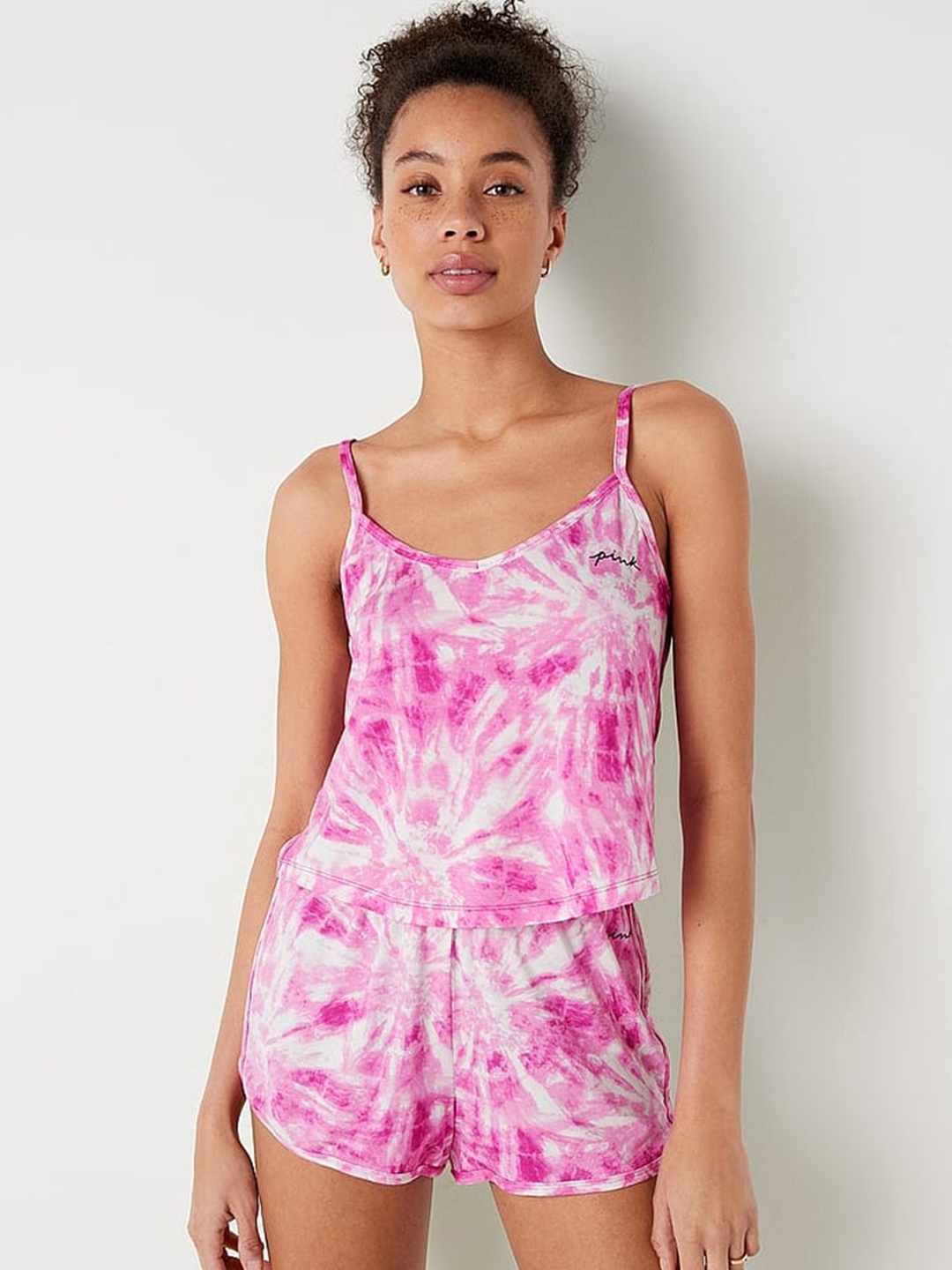 

Victoria's Secret Tie & Dye Shoulder Straps Modal Night suit, Pink