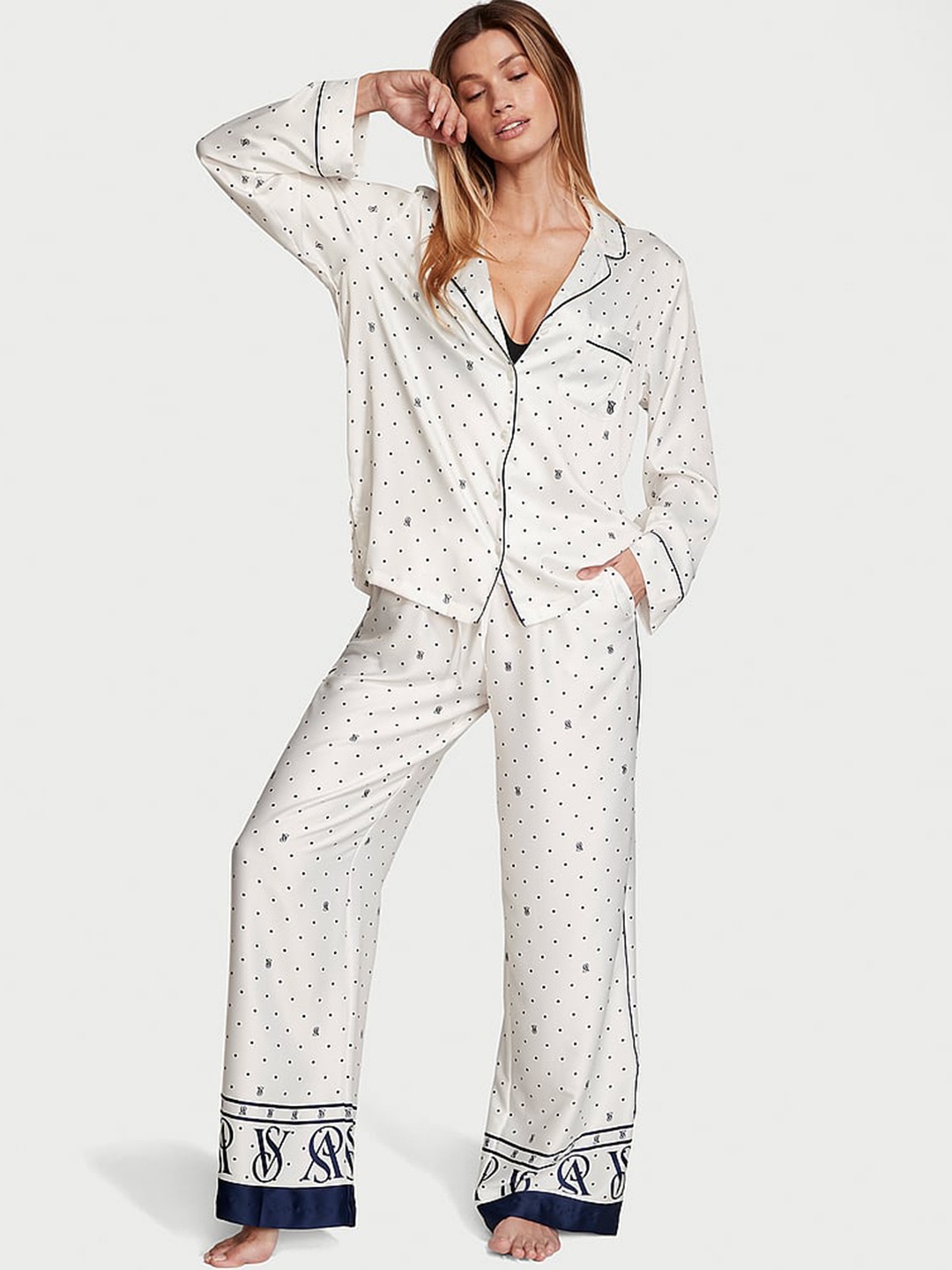 

Victoria's Secret Polka Dots Printed Satin Night suit, White