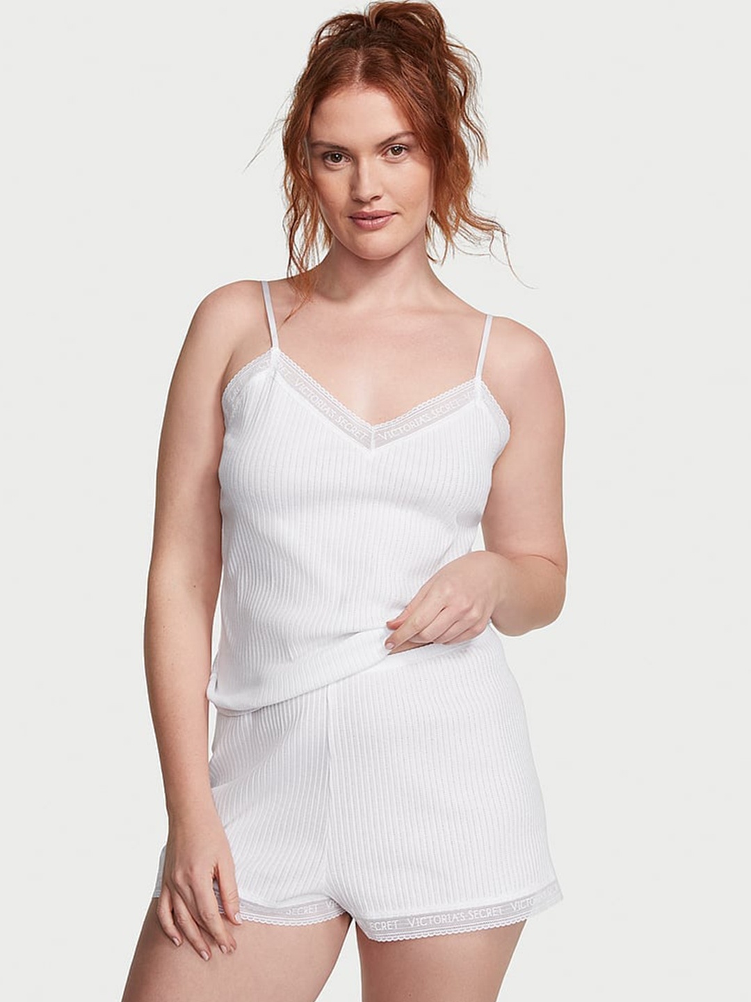 

Victoria's Secret Lace-Trim Pointelle Shoulder Straps Night Suit, White