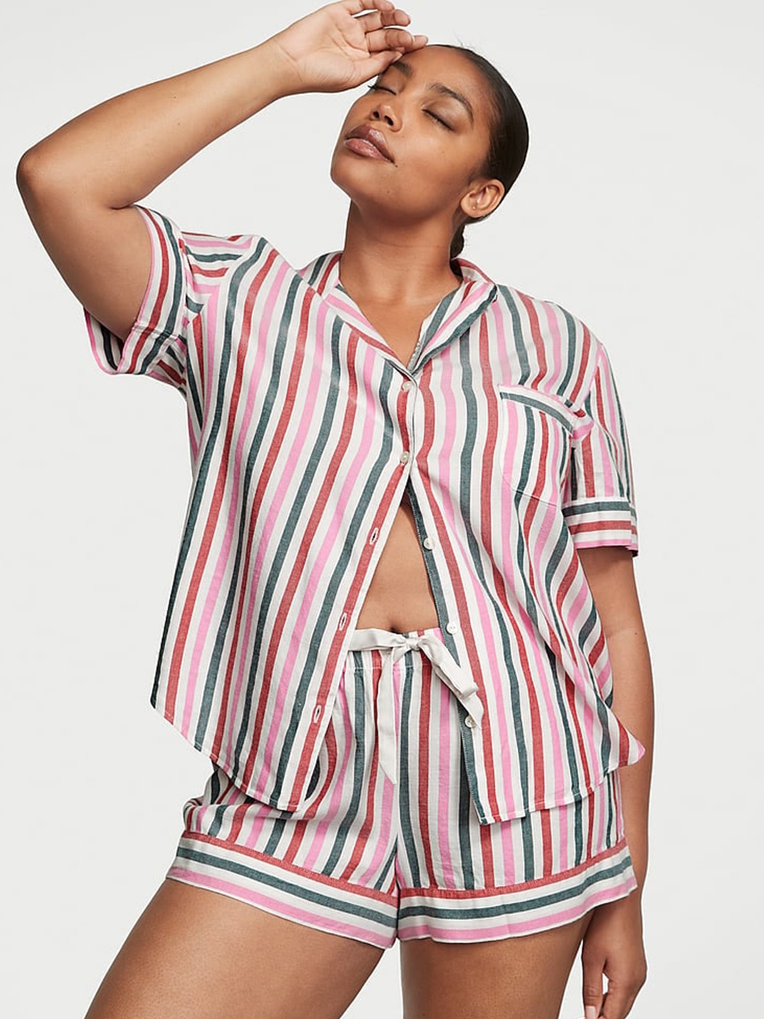 

Victoria's Secret Flannel Striped Night Suit, White