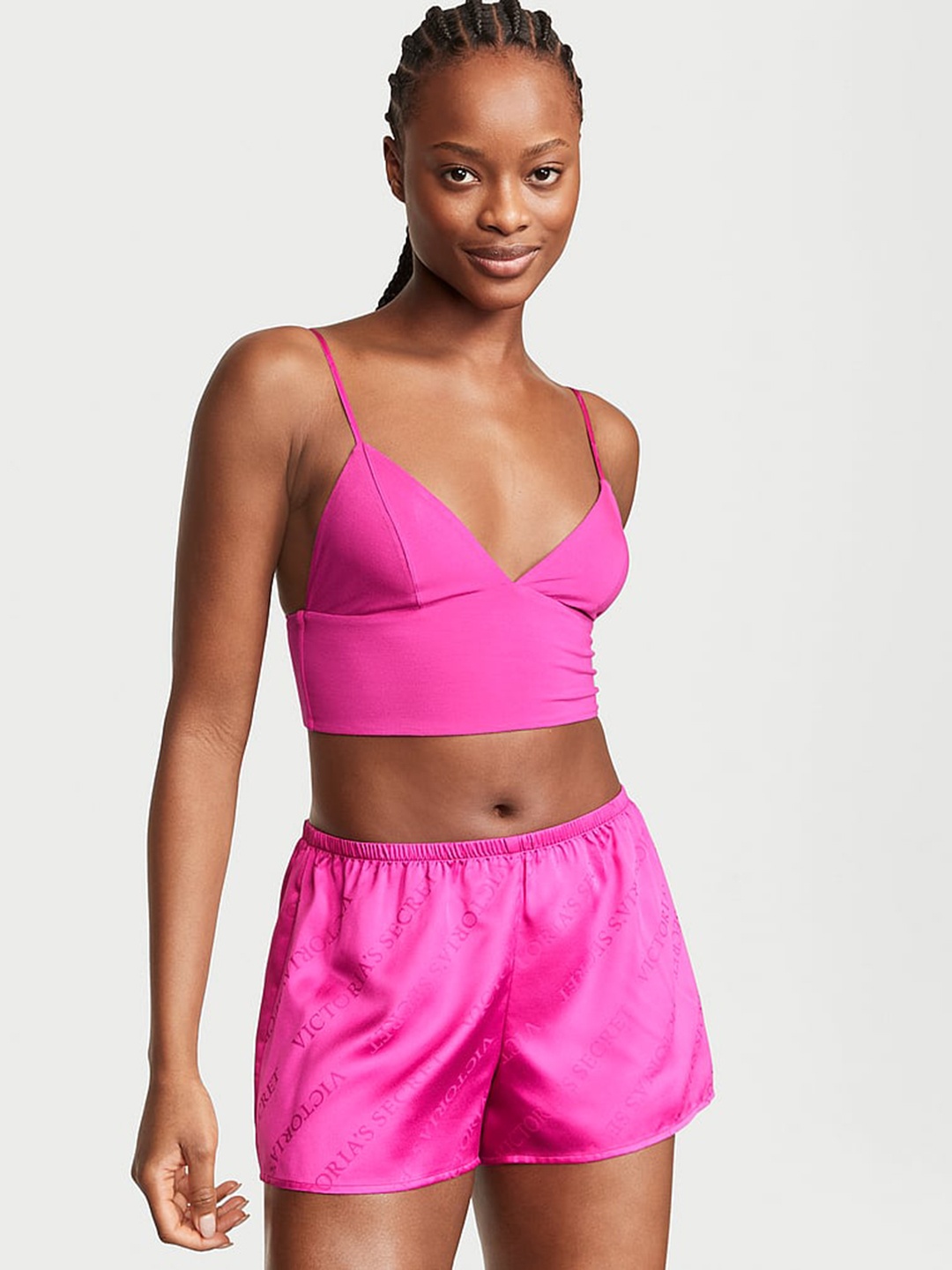 

Victoria's Secret Shoulder Straps Cropped Cami Satin Night suit, Fuchsia