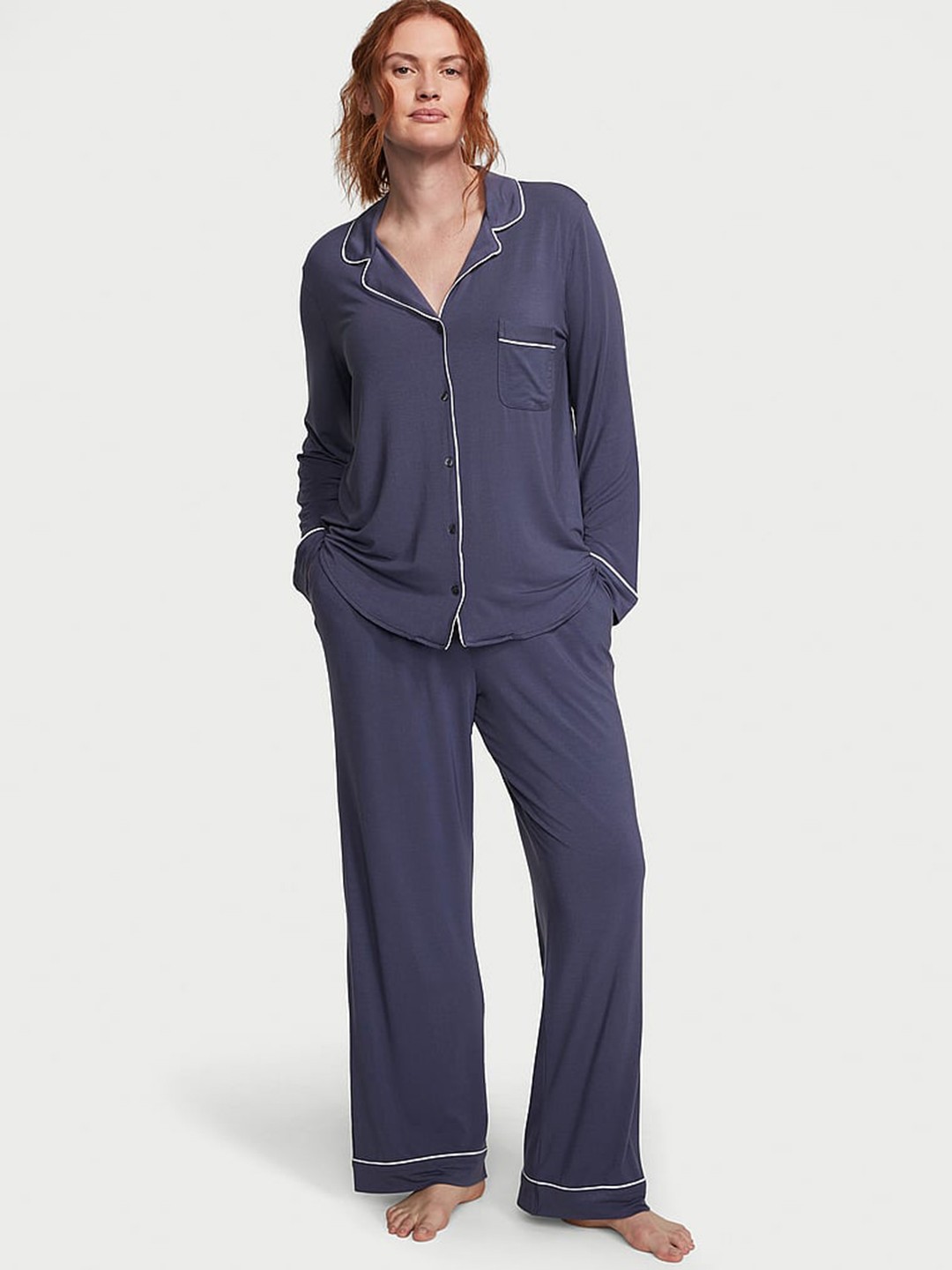 

Victoria's Secret Lapel Collar Modal Night Suit, Navy blue