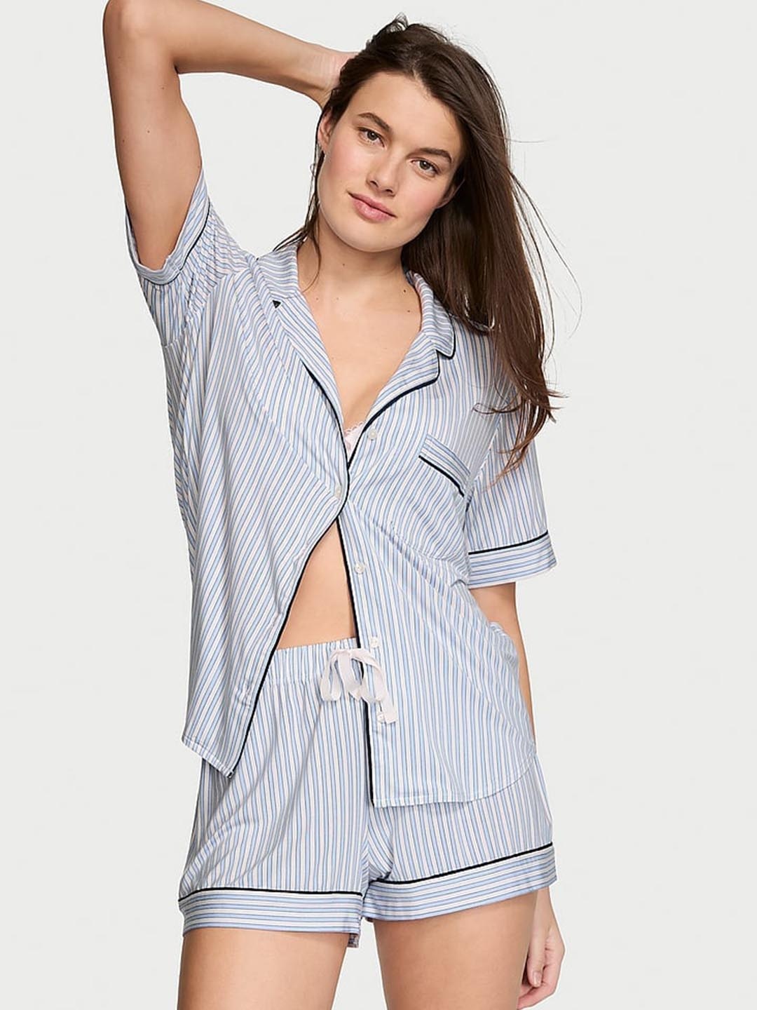 

Victoria's Secret Striped Short Sleeves Night suit, Blue