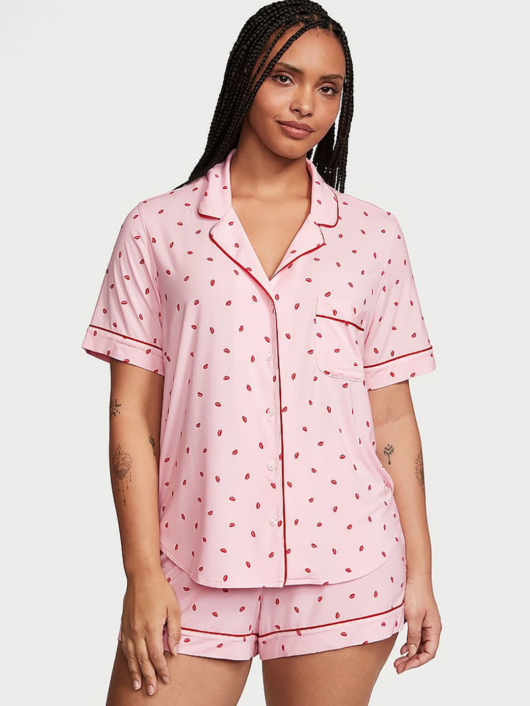 

Victoria's Secret Conversational Printed Lapel Collar Shirt & Pyjama, Peach