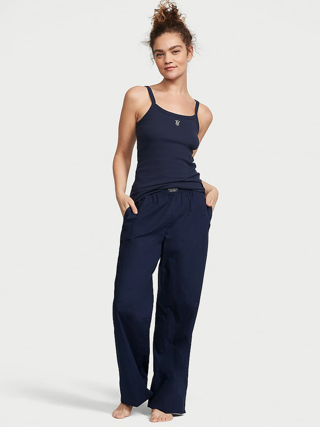 

Victoria's Secret Shoulder Straps Pure Cotton Night Suit, Navy blue