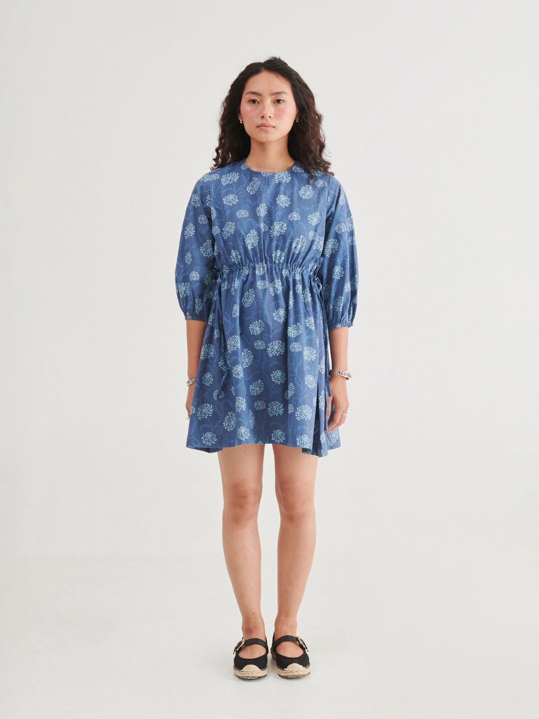 

Prakriti Jaipur Floral Printed Tie-Ups Detail Cotton A-Line Dress, Blue