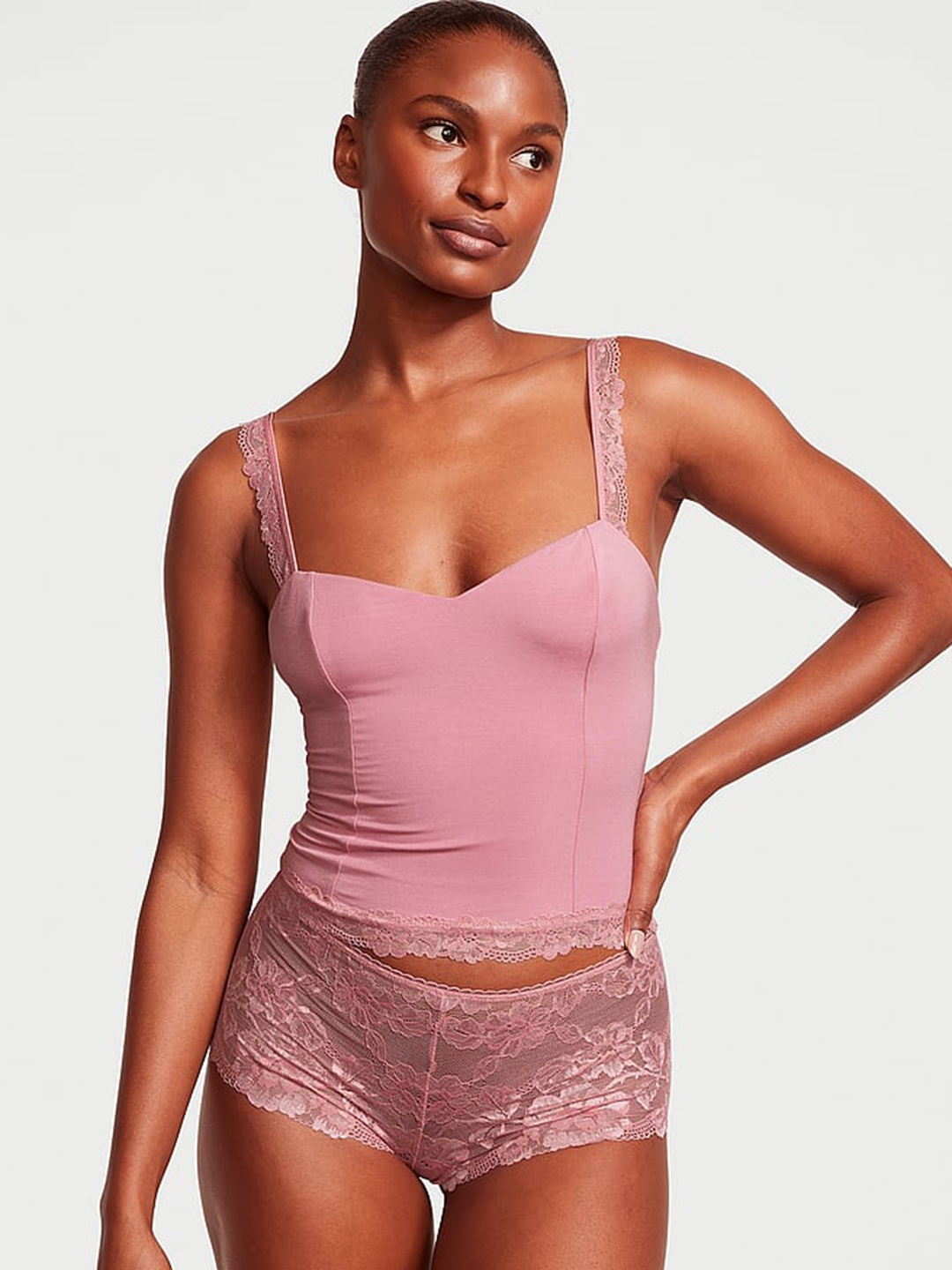 

Victoria's Secret Non Padded Modal & Lace Lingerie Set, Pink