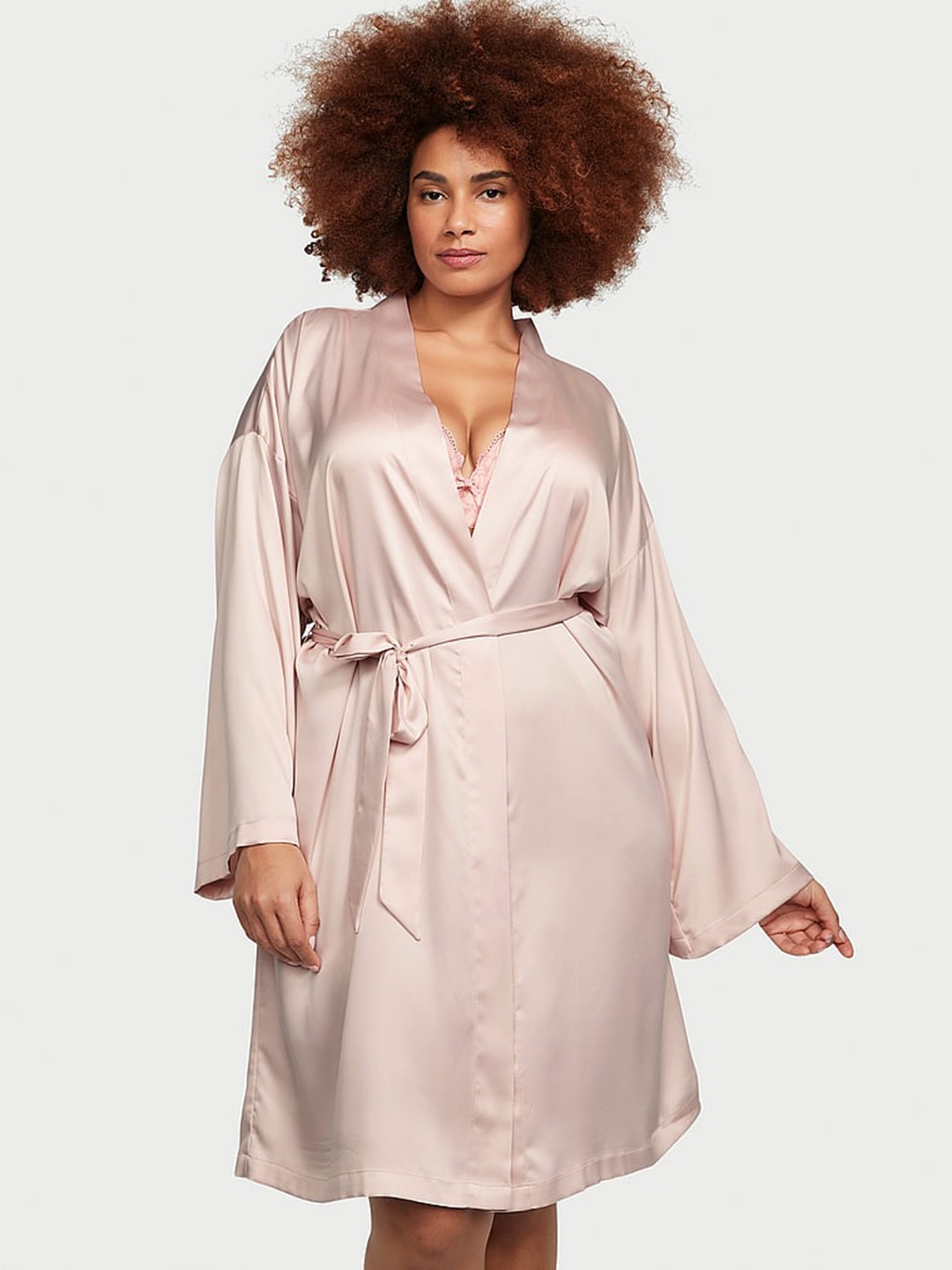 

Victoria's Secret Satin V-Neck Knee Length Robe, Pink