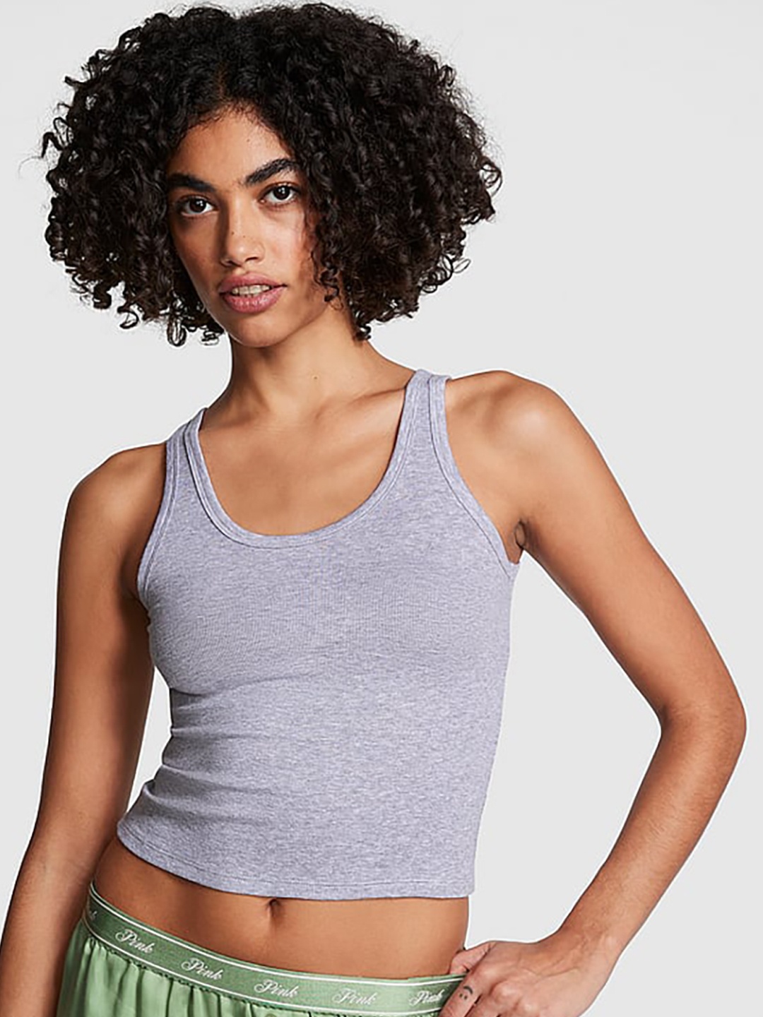 

Victoria's Secret Ribbed Scoop Neck Tank Crop Top, Grey