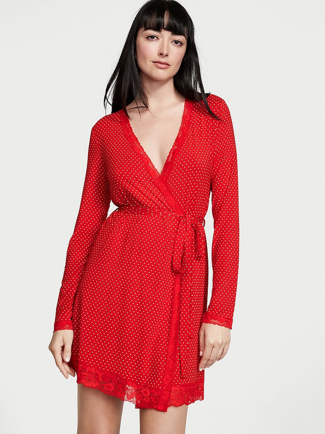 

Victoria's Secret Modal Lace-Trim Printed Mini Robe, Red