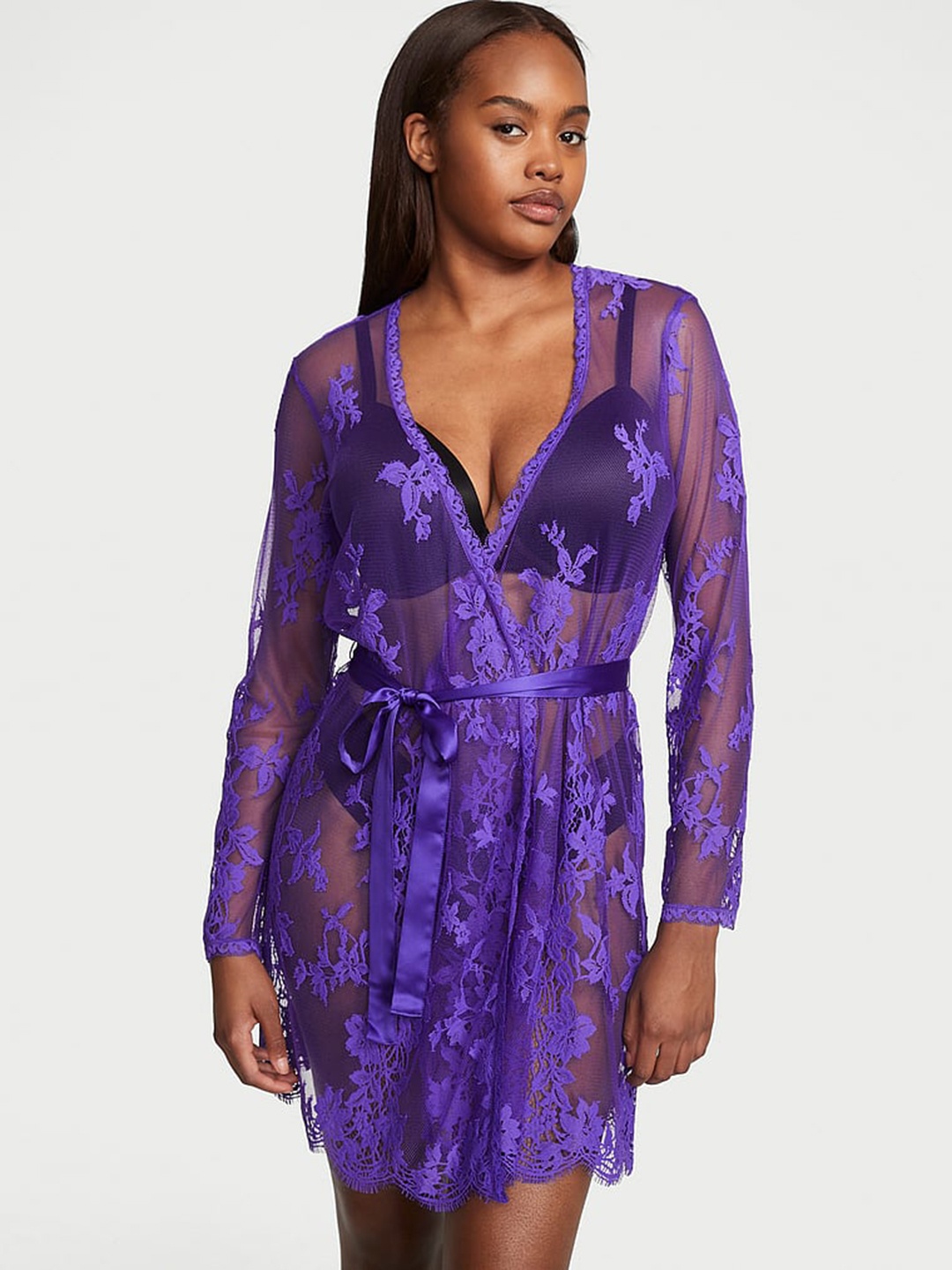 

Victoria's Secret Sheer Lace Mini Wrap Robe, Purple