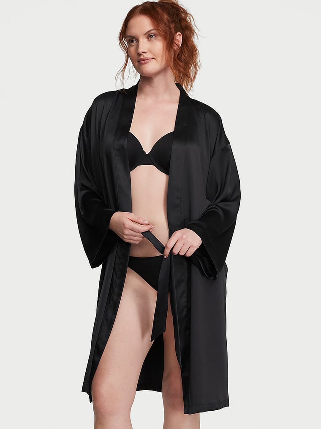 

Victoria's Secret Knee Length Satin Robe, Black