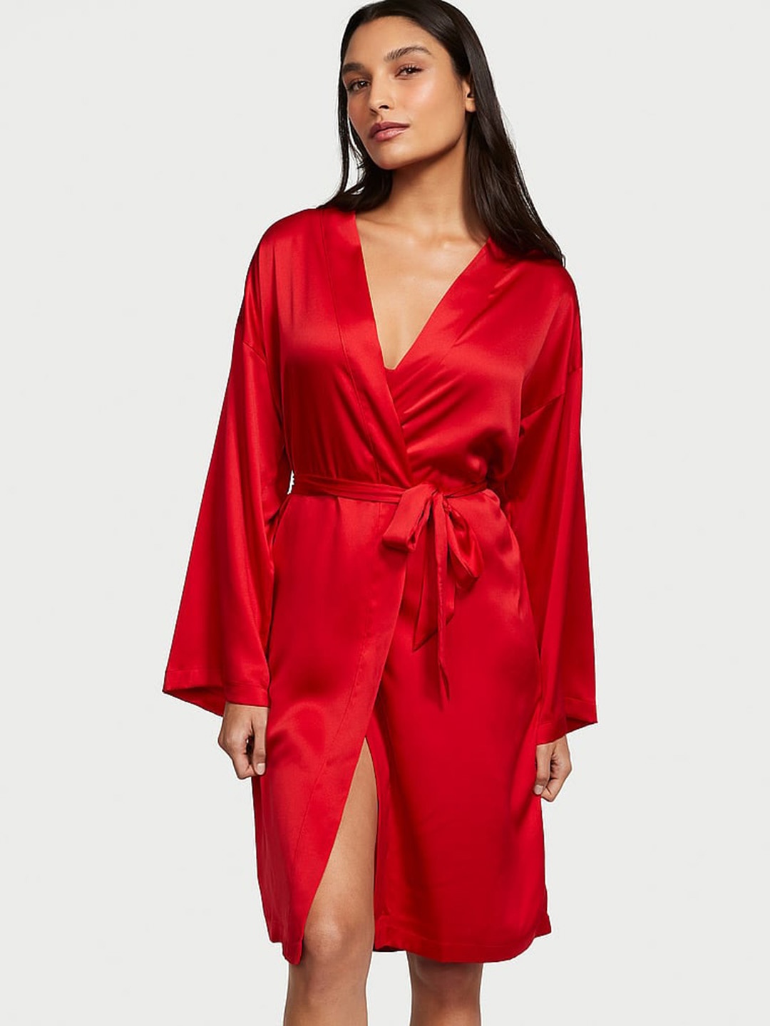 

Victoria's Secret Knee Length Satin Robe, Red