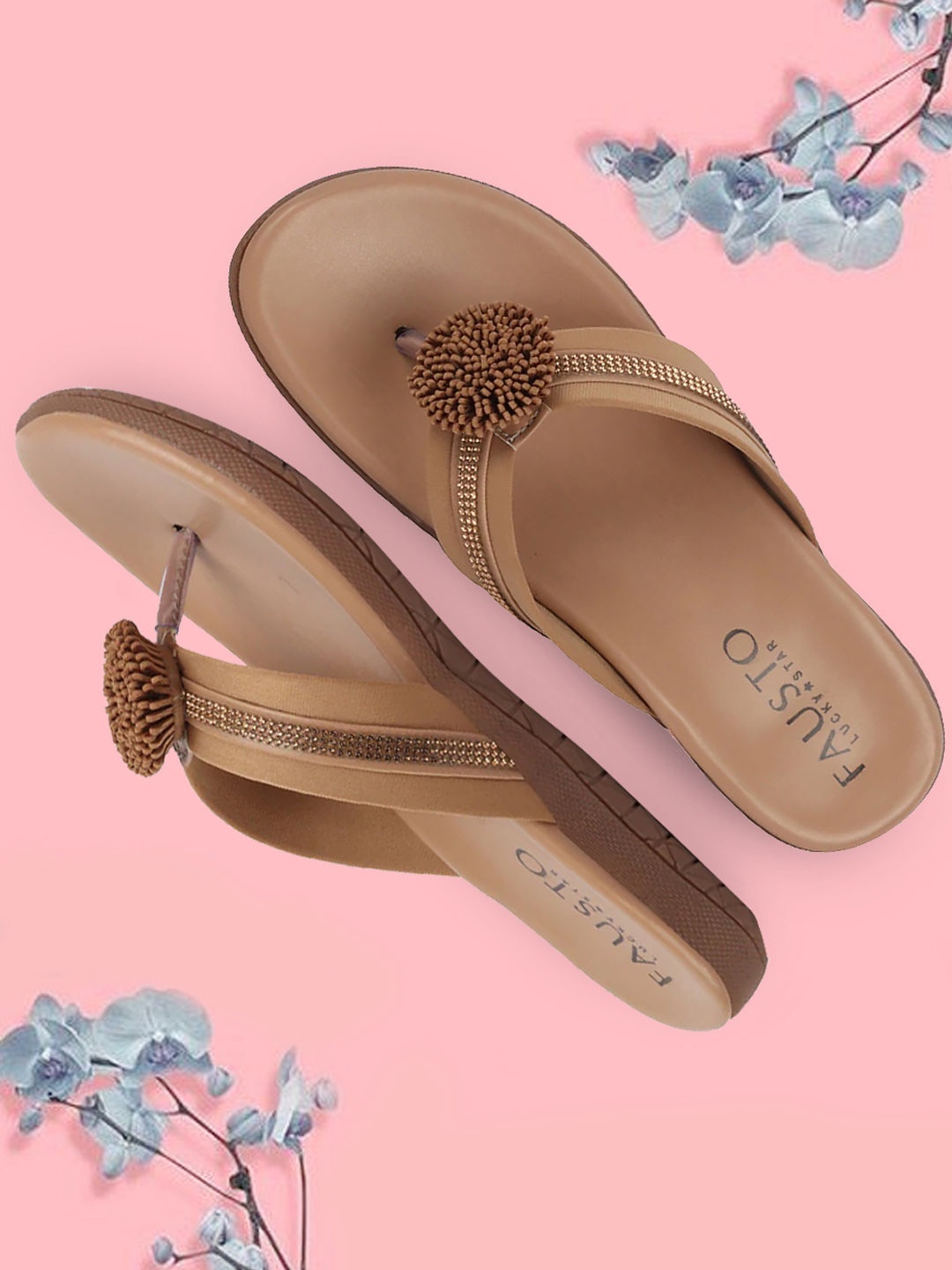 

FAUSTO Embellished Open Toe Flats, Brown