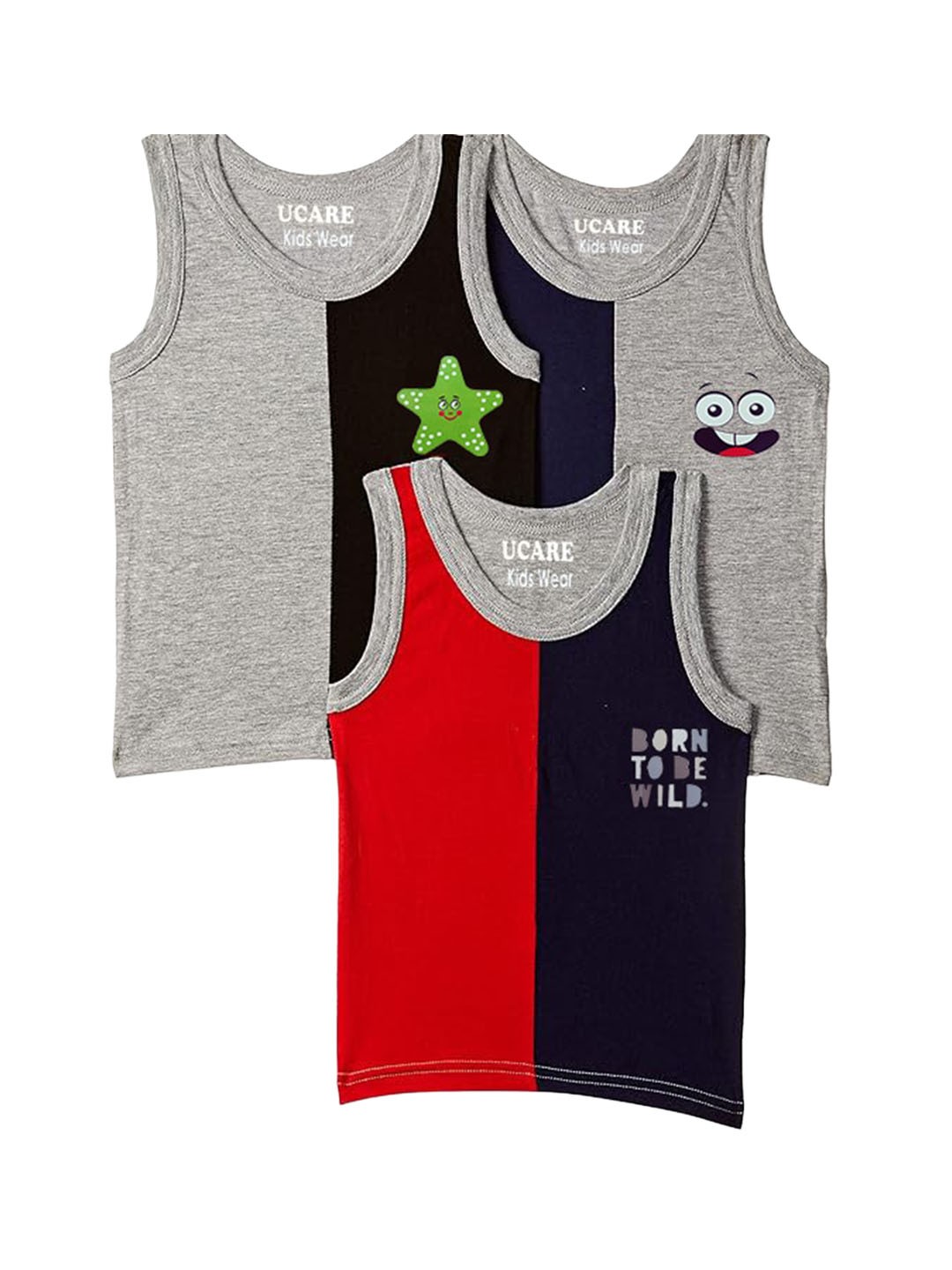 

BAESD Boys Pack Of 3 Assorted Printed Cotton Innerwear Vests