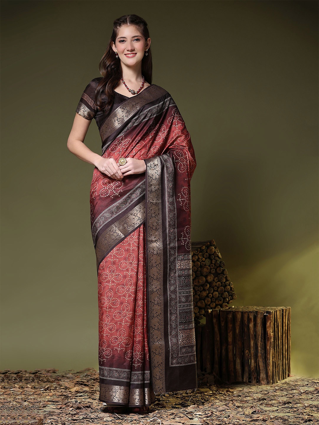 

PRATIBIMB Bandhani Zari Pure Silk Saree, Pink