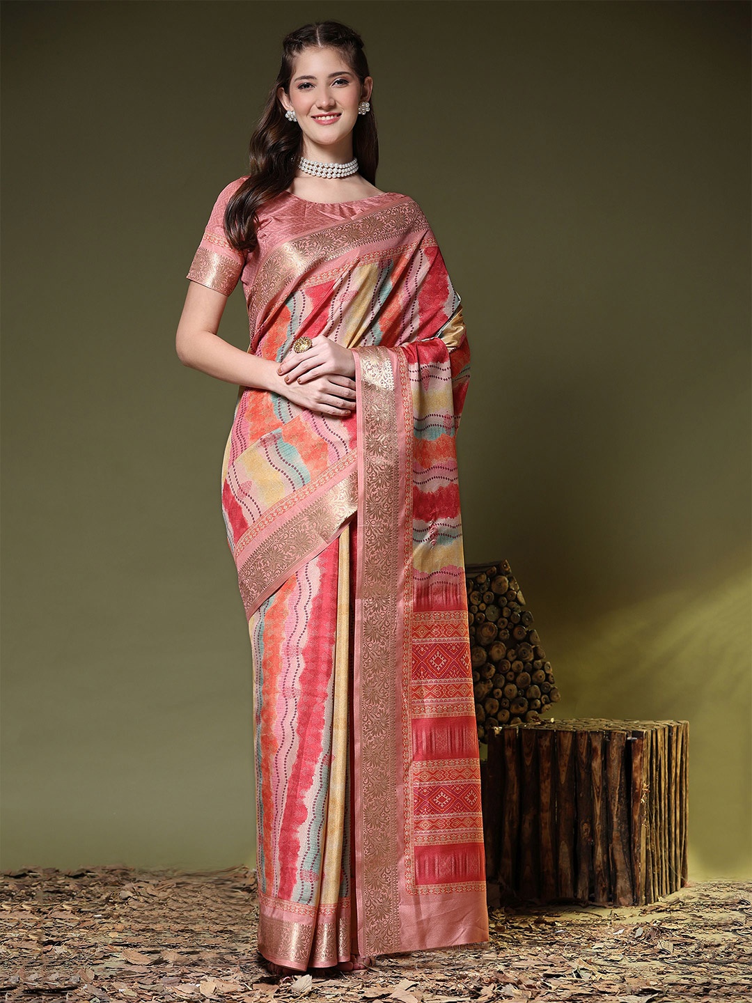 

PRATIBIMB Zari Pure Silk Saree, Red