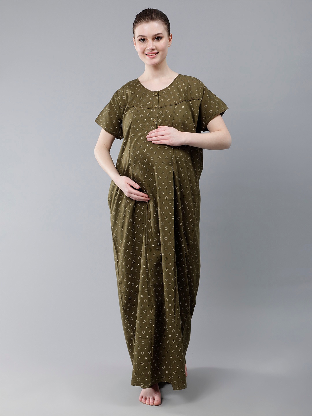 

NIGHTSPREE Printed Maxi Nightdress, Olive