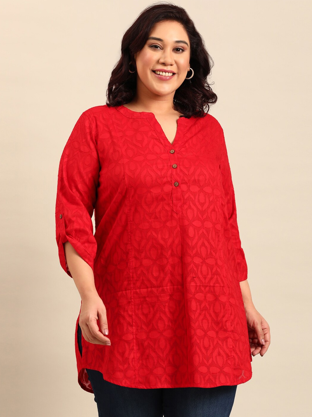 

The Pink Moon Cotton Printed Straight Kurti, Red