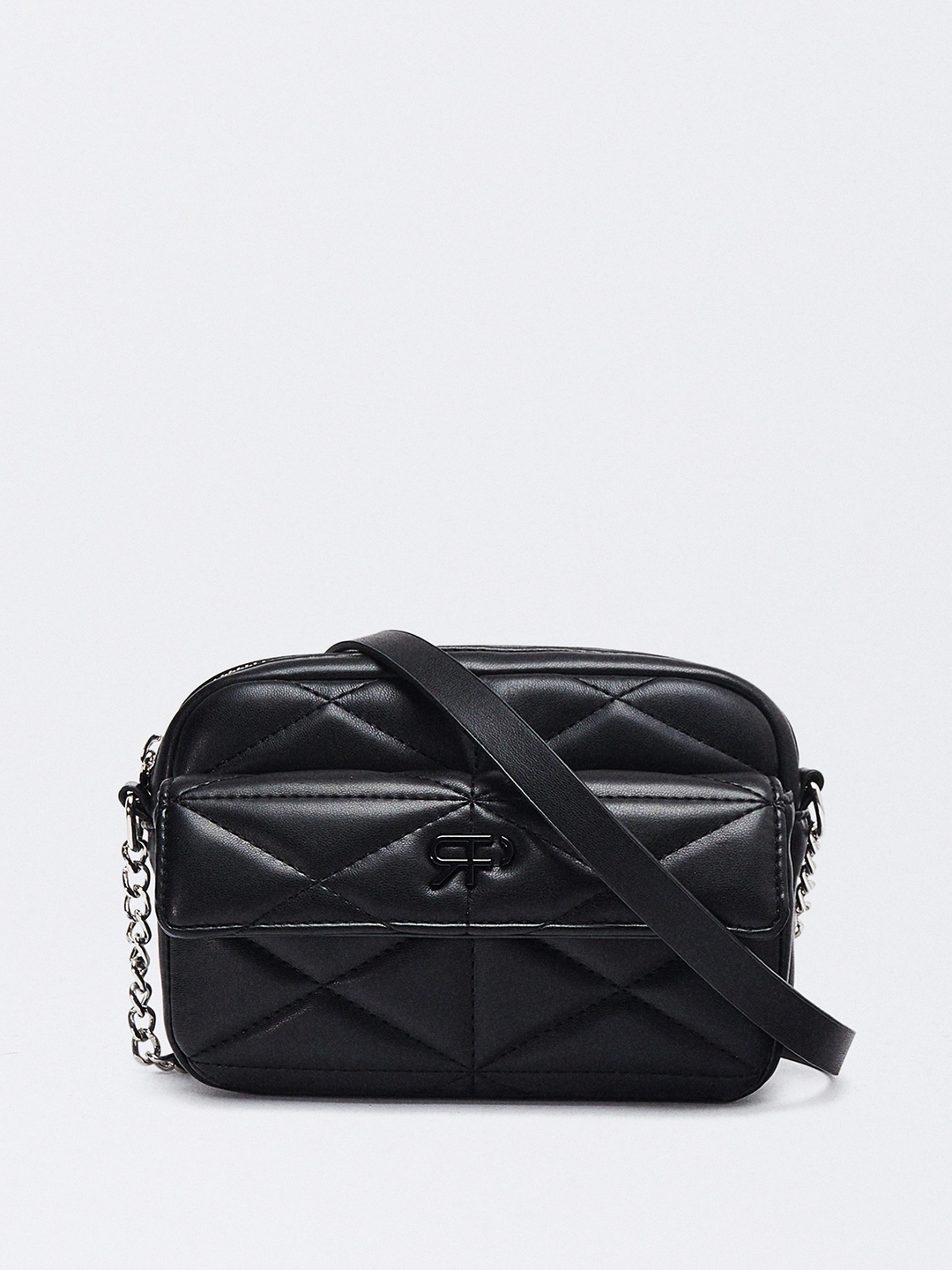 

PARFOIS Solid Quilted Structured Sling Bag, Black