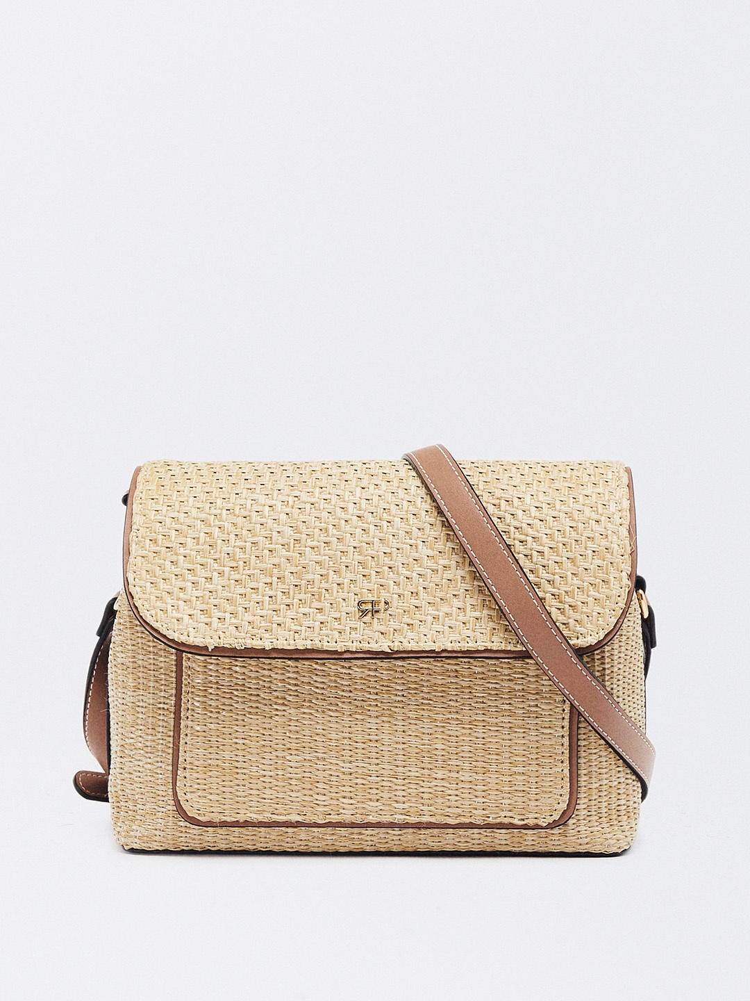 

PARFOIS Basket Weave Textured Structured Sling Bag, Beige
