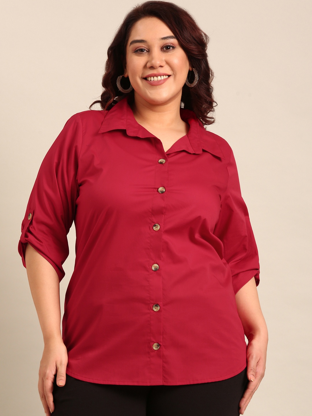 The Pink Moon Plus Size Cotton Formal Shirt, Red
