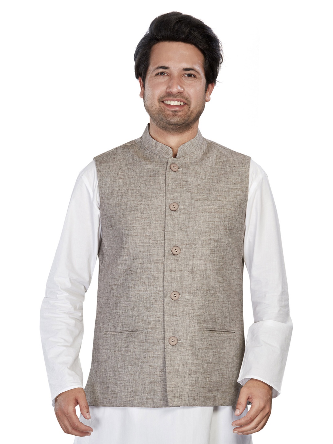 

Authentics Mandarin Collar Nehru Jacket, Grey