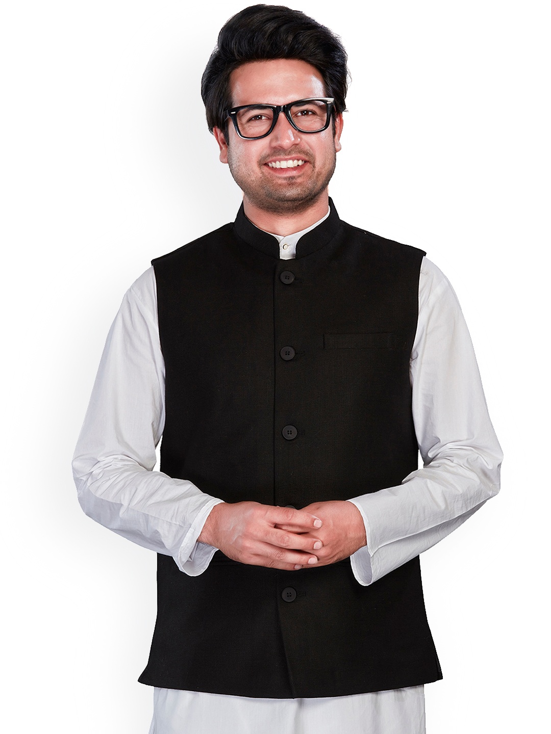 

Authentics Mandarin Collar Nehru Jacket, Black