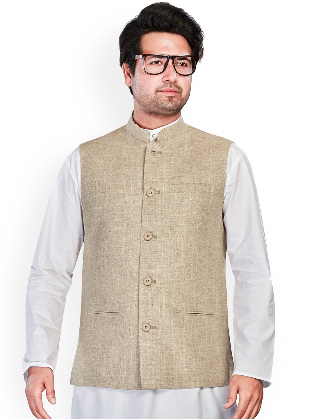 

Authentics Mandarin Collar Nehru Jacket, Beige