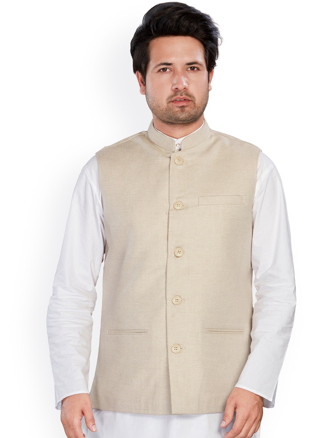 

Authentics Mandarin Collar Nehru Jacket, Cream