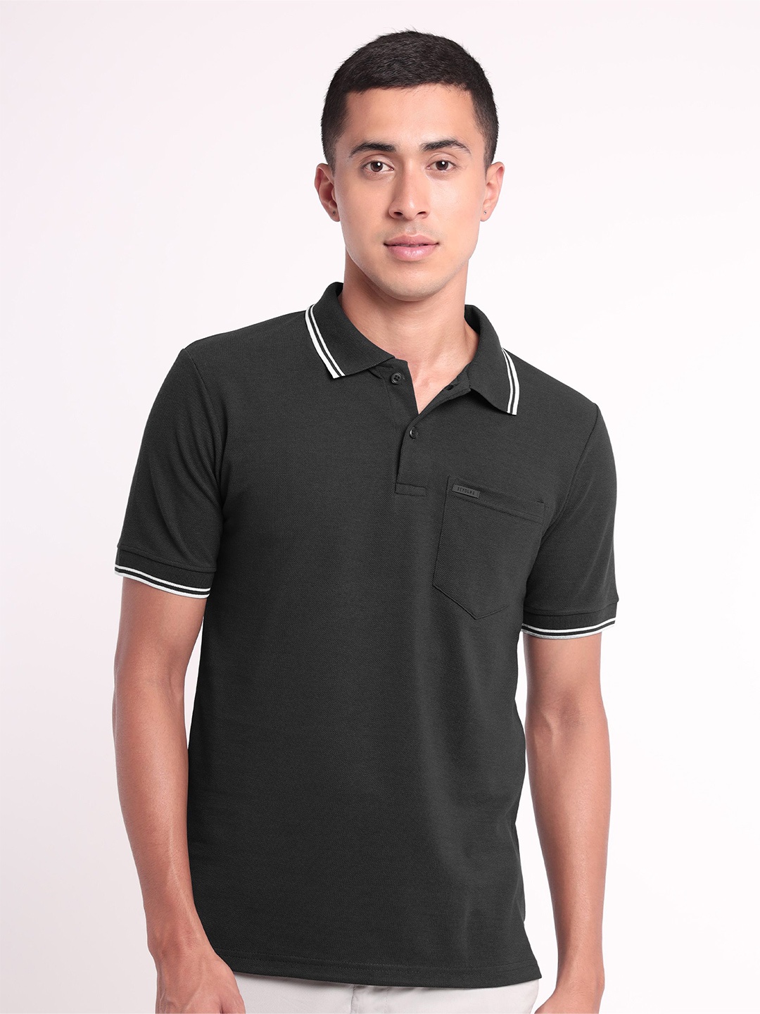 

Beyoung Polo Collar Cotton T-shirt, Black