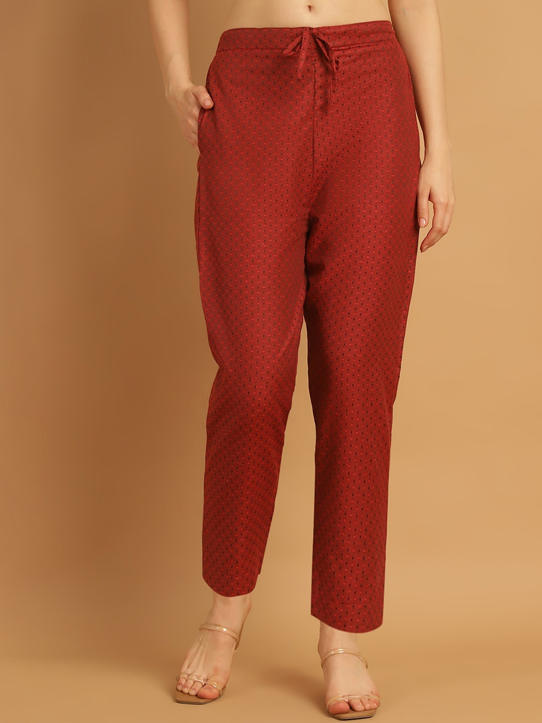 

Enchanted Drapes Women Geometric Printed Pure Cotton Trouser, Red