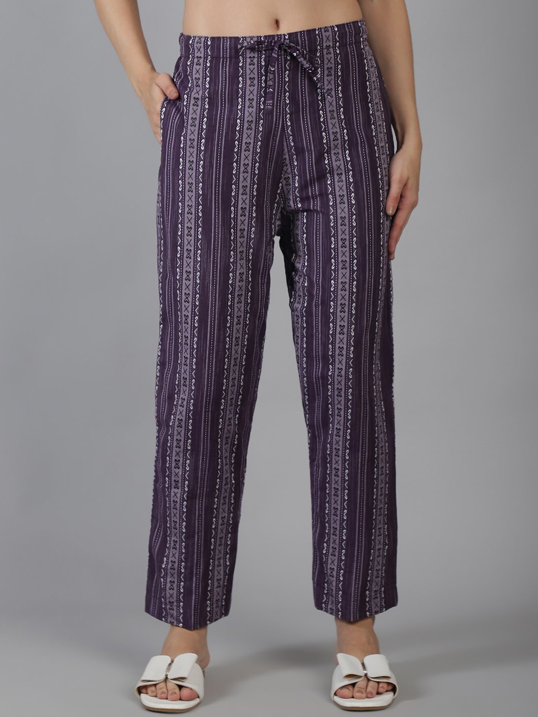 

Enchanted Drapes Women Geometric Printed Pure Cotton Trouser, Purple