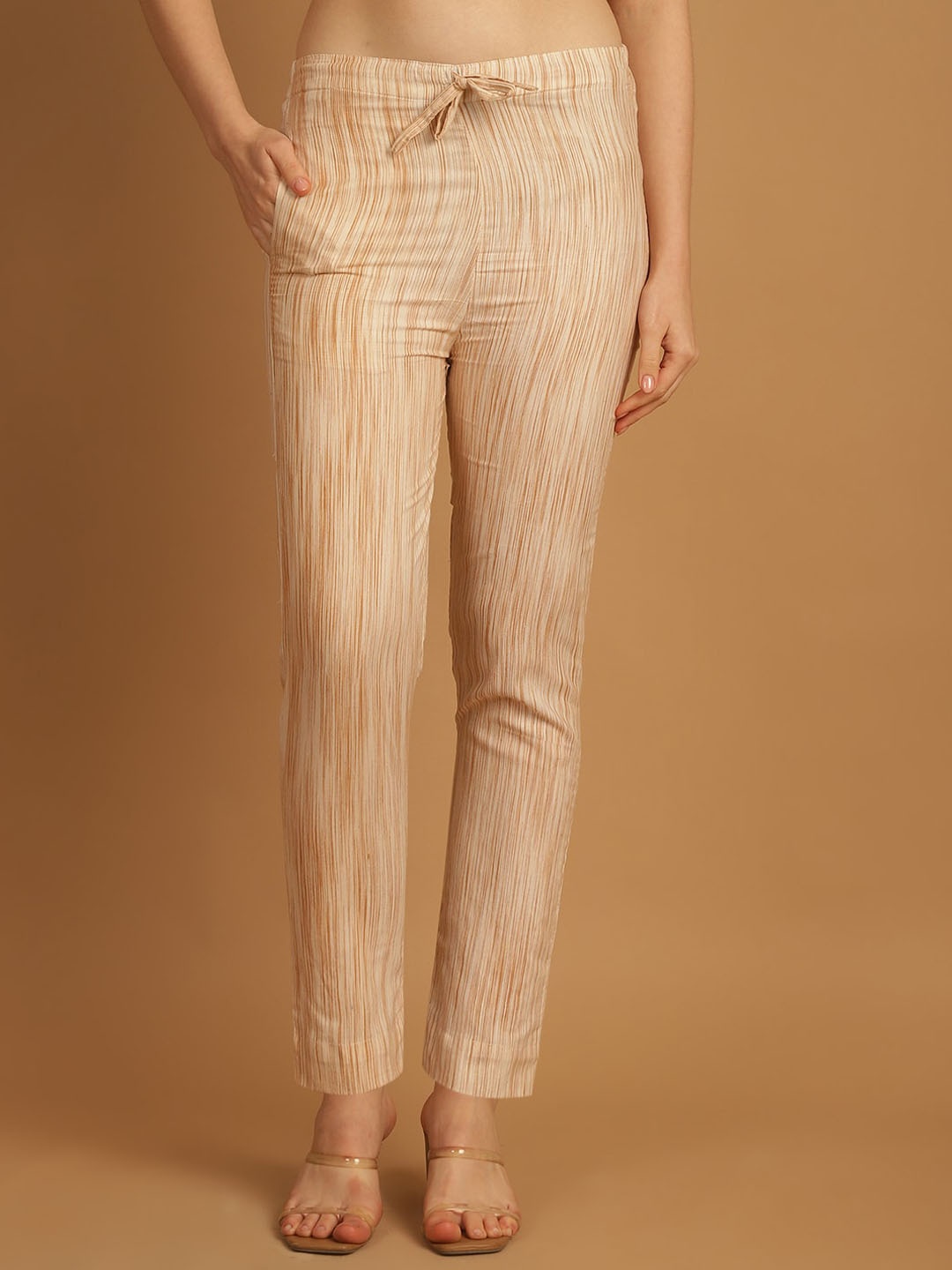 

Enchanted Drapes Women Striped Pure Cotton Trouser, Cream