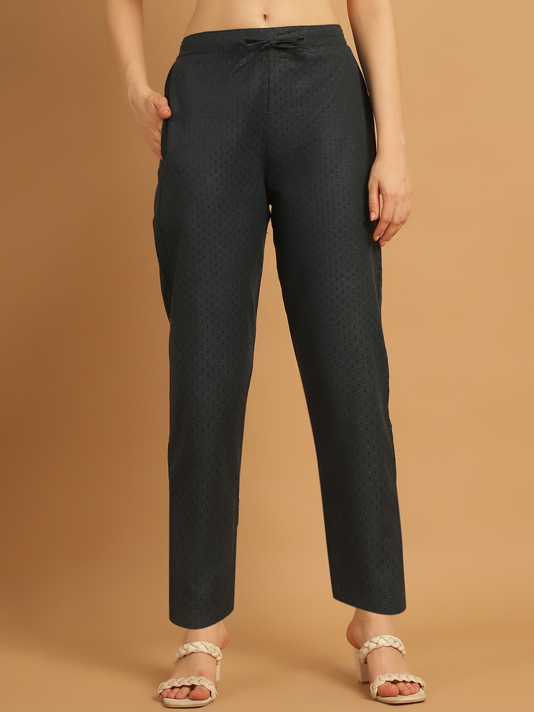 

Enchanted Drapes Women Pure Cotton Trouser, Blue