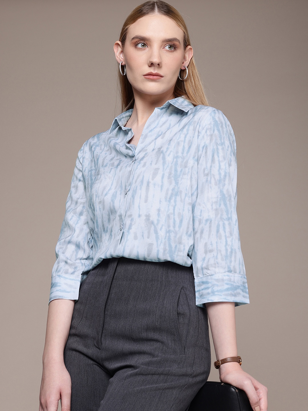 

French Connection Spread Collar Abstract Printed Casual Shirt, Blue