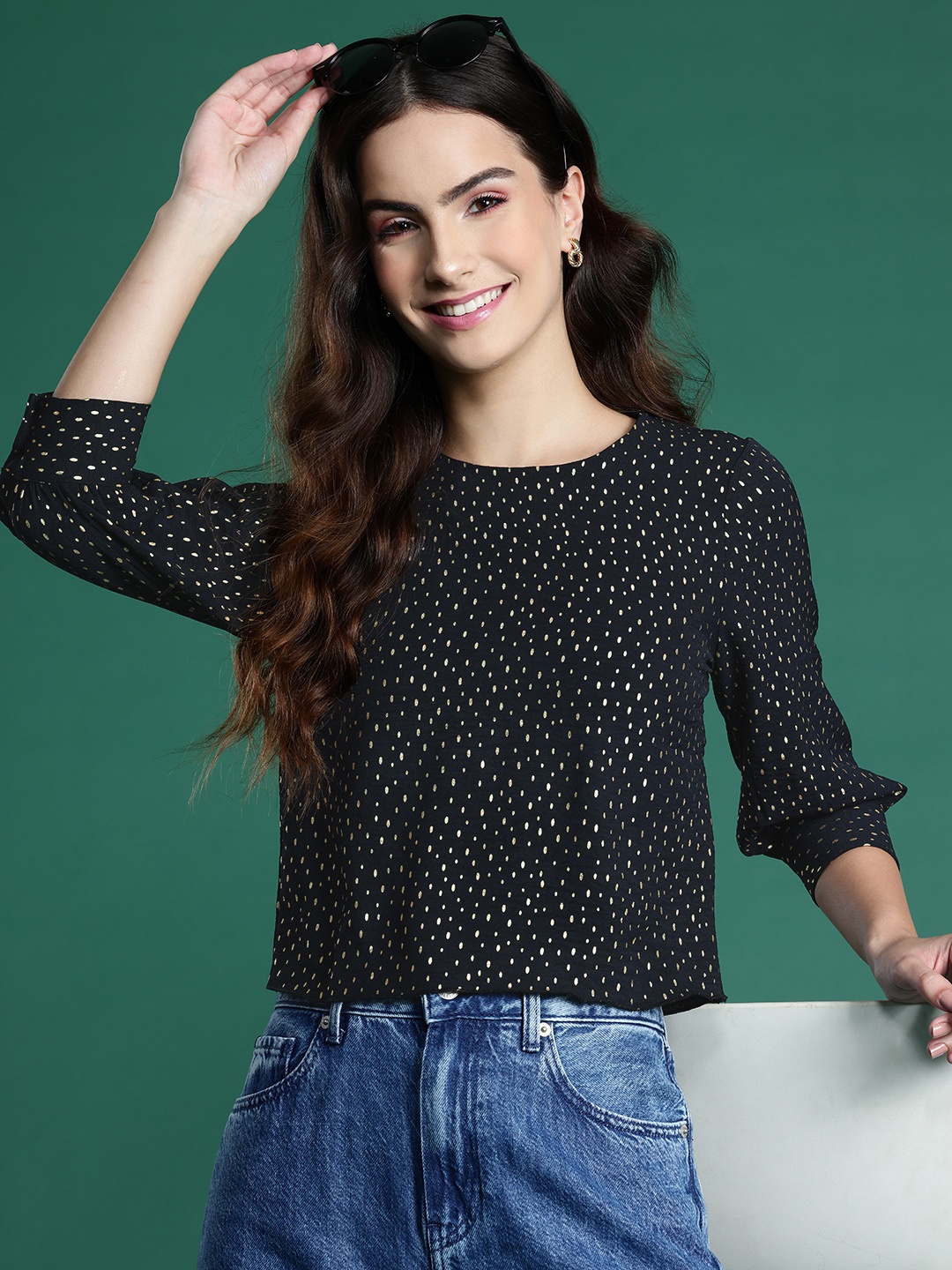 

DressBerry Printed Top, Black