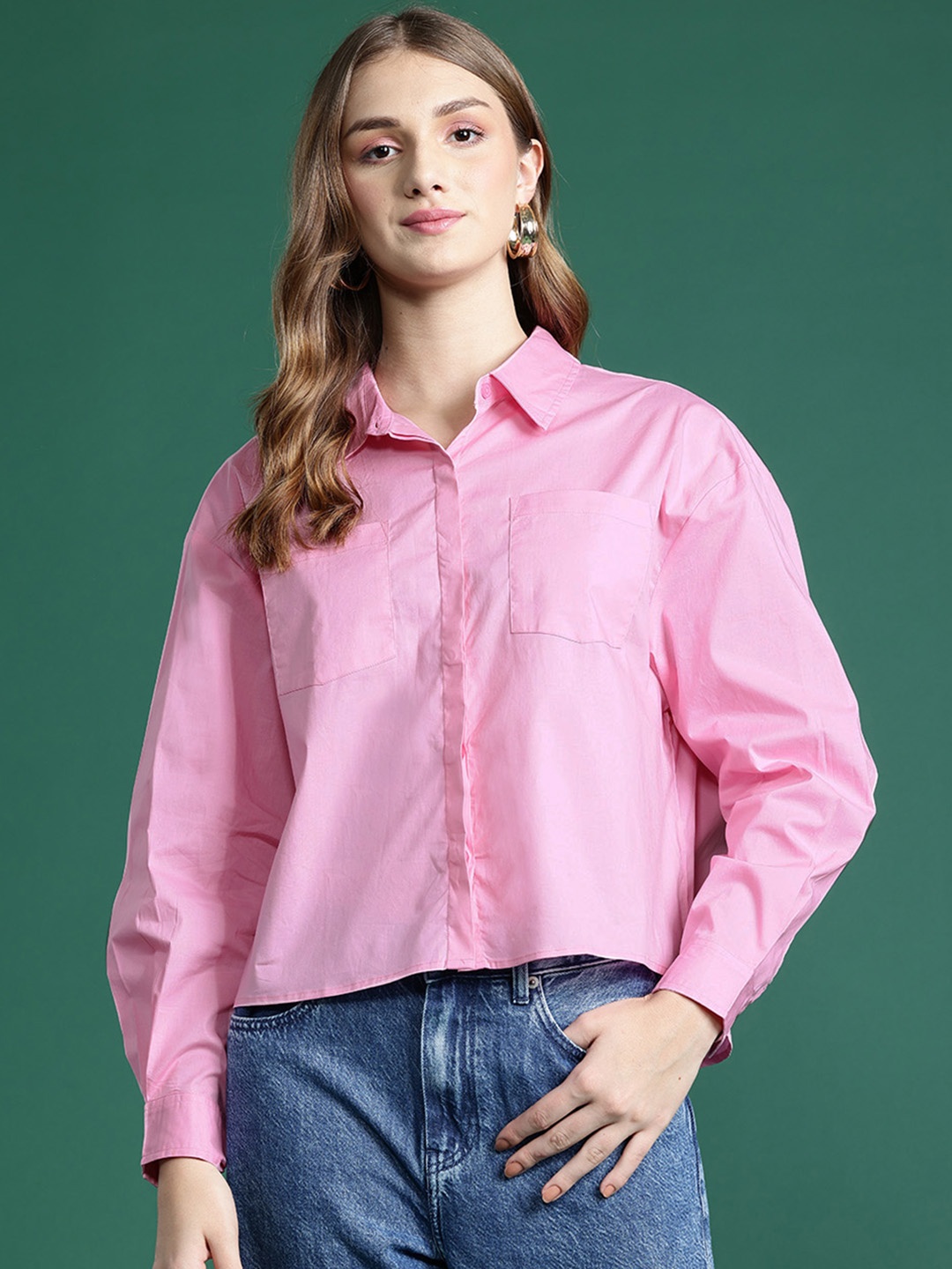 

DressBerry Basics Boxy Casual Shirt, Pink